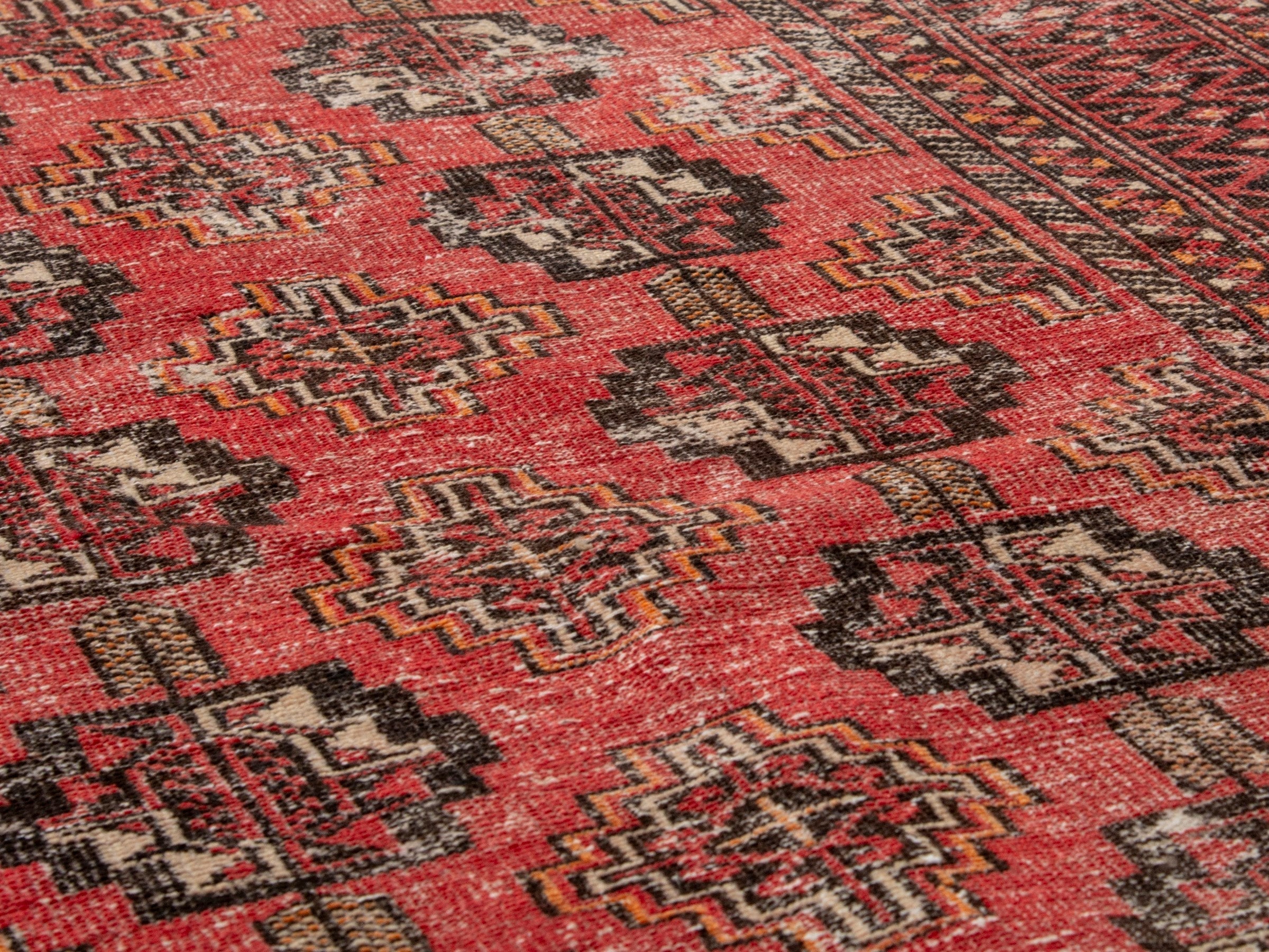 Persian Torkaman accent rug in faded red and rust, view 8 of 17