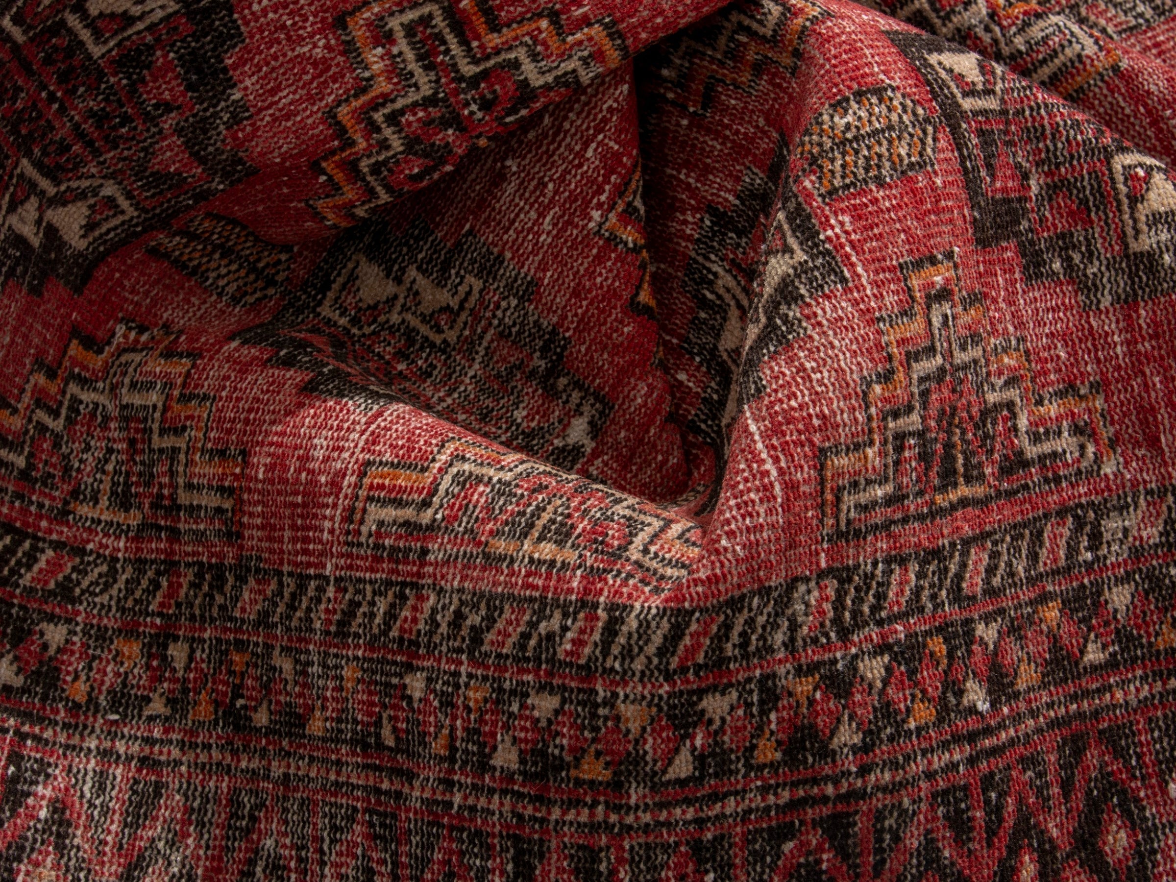 Persian Torkaman accent rug in faded red and rust, view 14 of 17