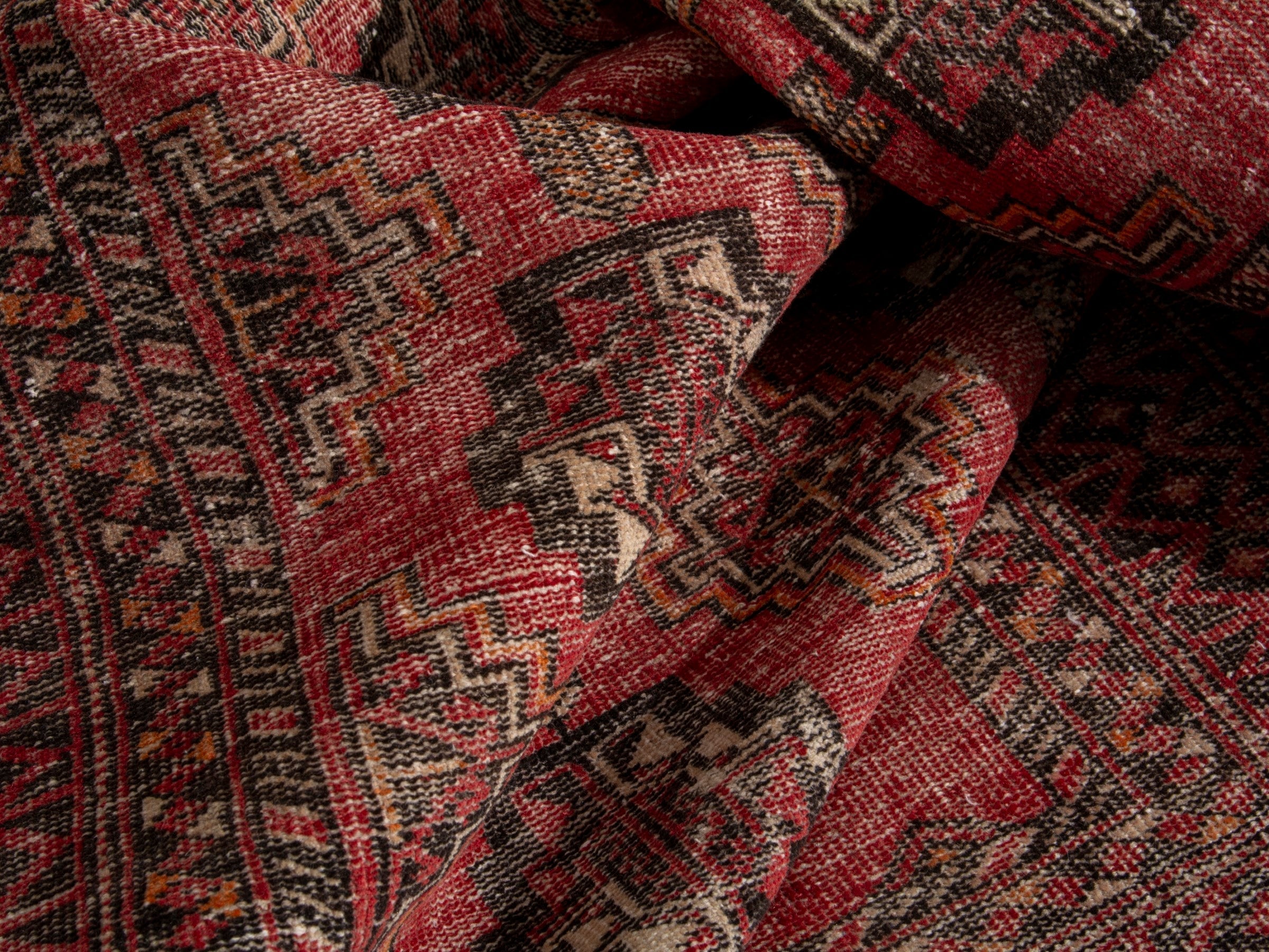 Persian Torkaman accent rug in faded red and rust, view 15 of 17