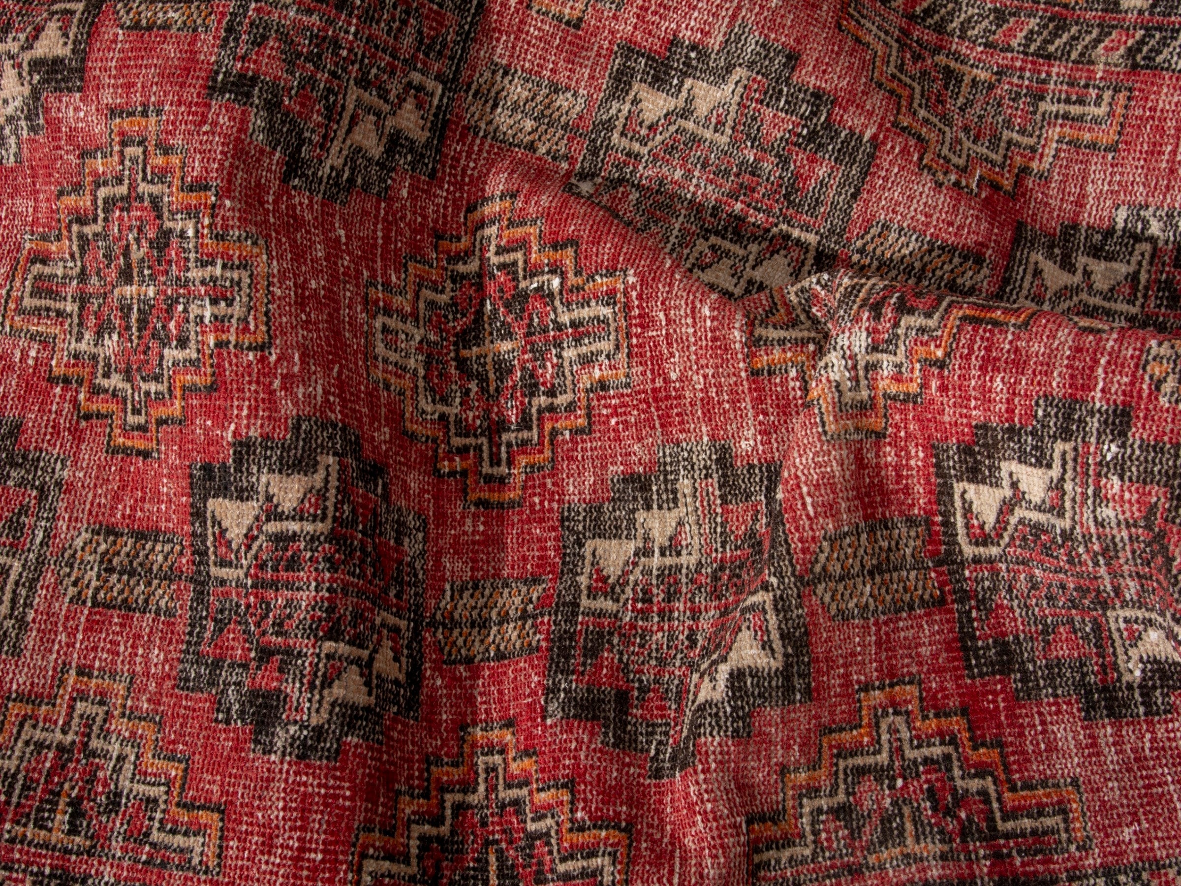 Persian Torkaman accent rug in faded red and rust, view 16 of 17