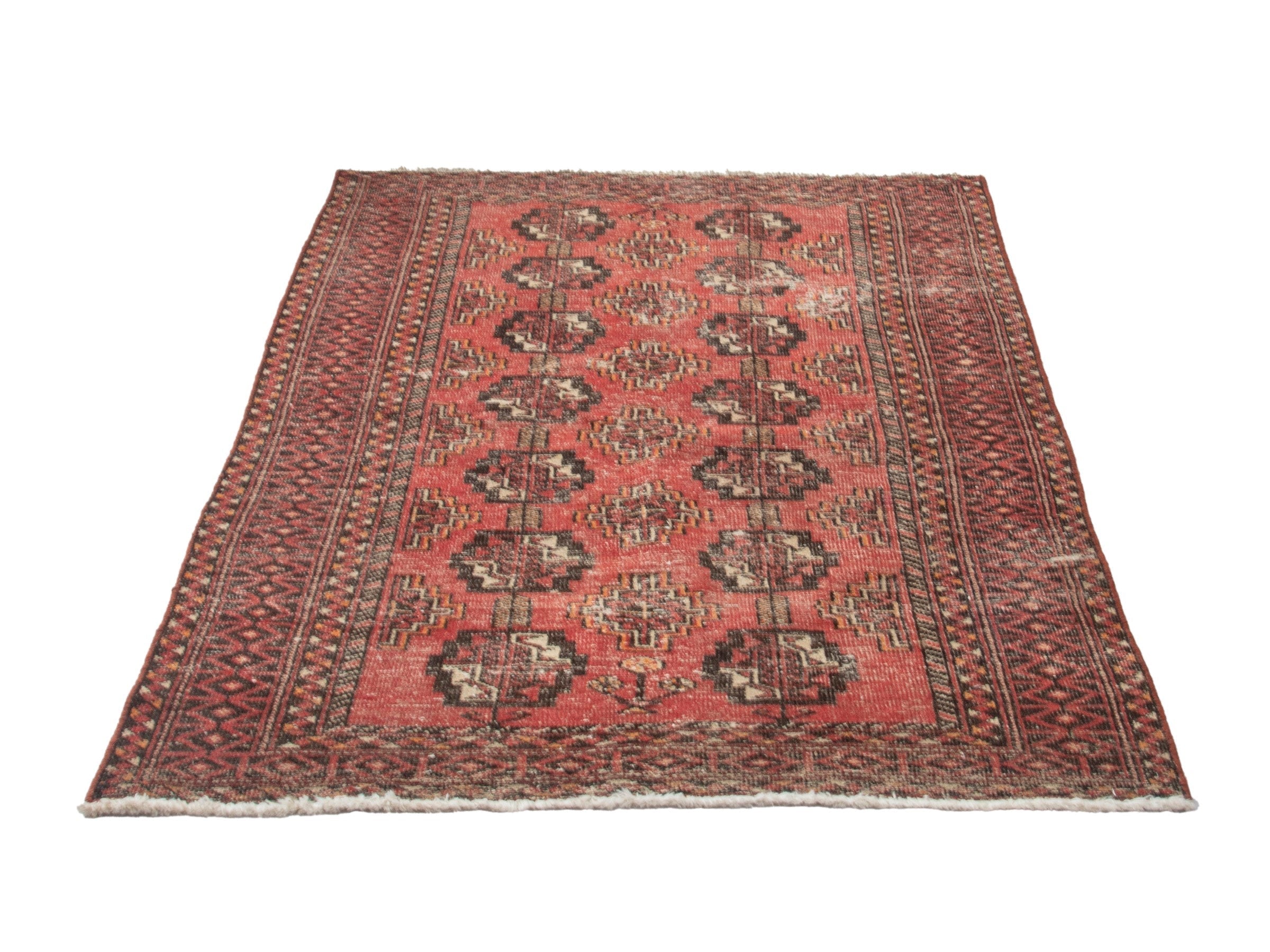 Persian Torkaman accent rug in faded red and rust, view 2 of 17