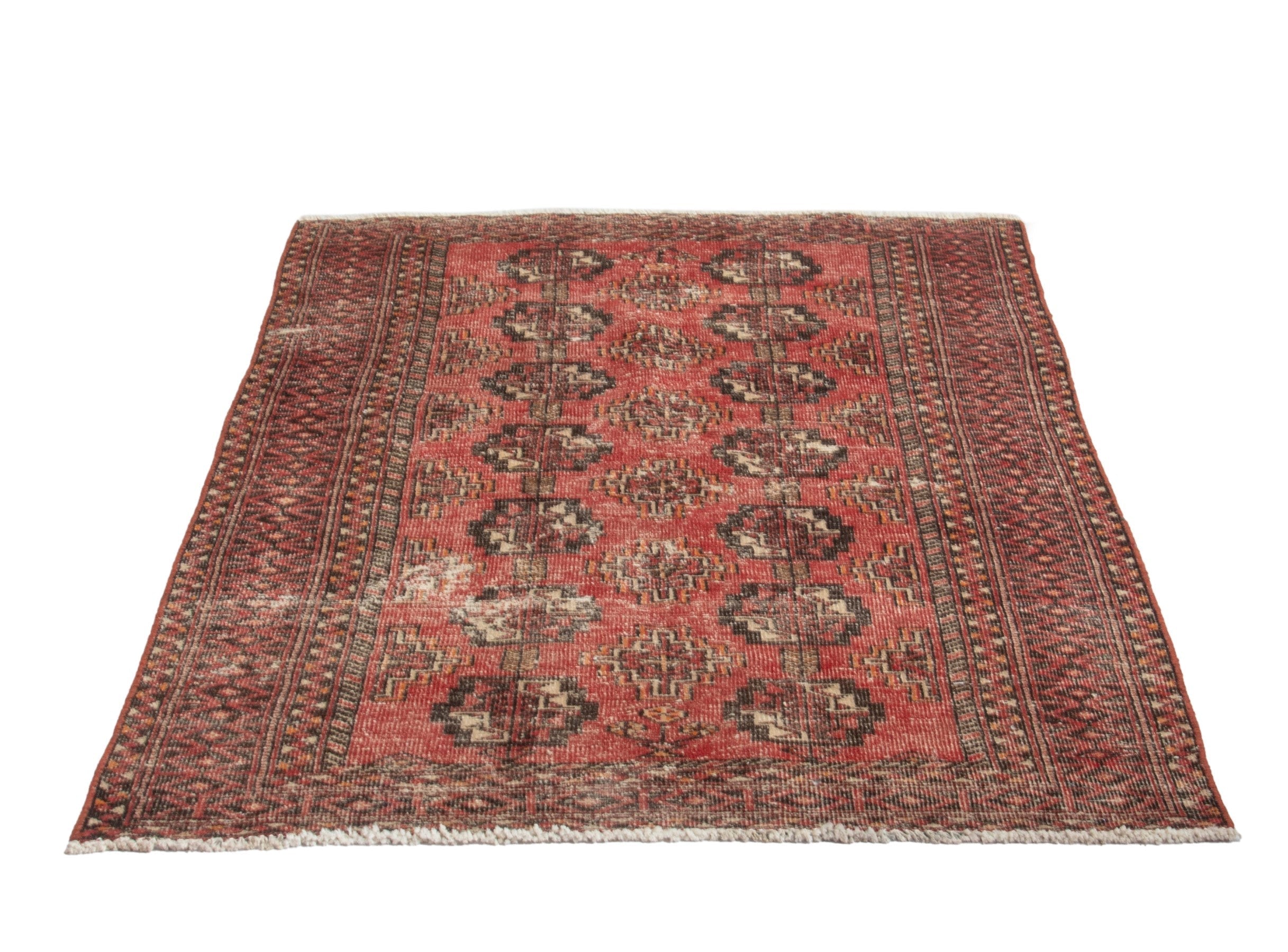 Persian Torkaman accent rug in faded red and rust, view 3 of 17