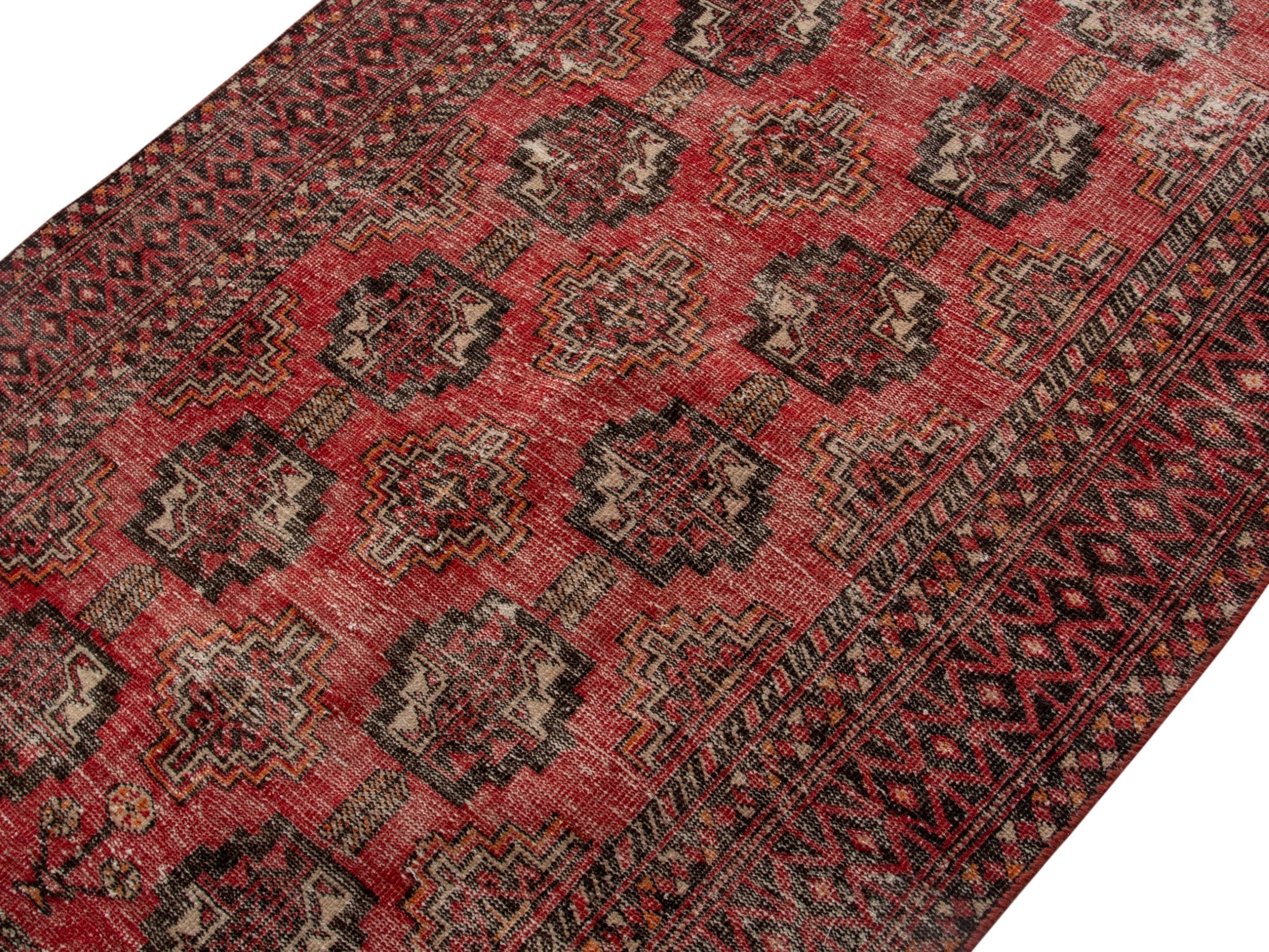 Persian Torkaman accent rug in faded red and rust, view 4 of 17