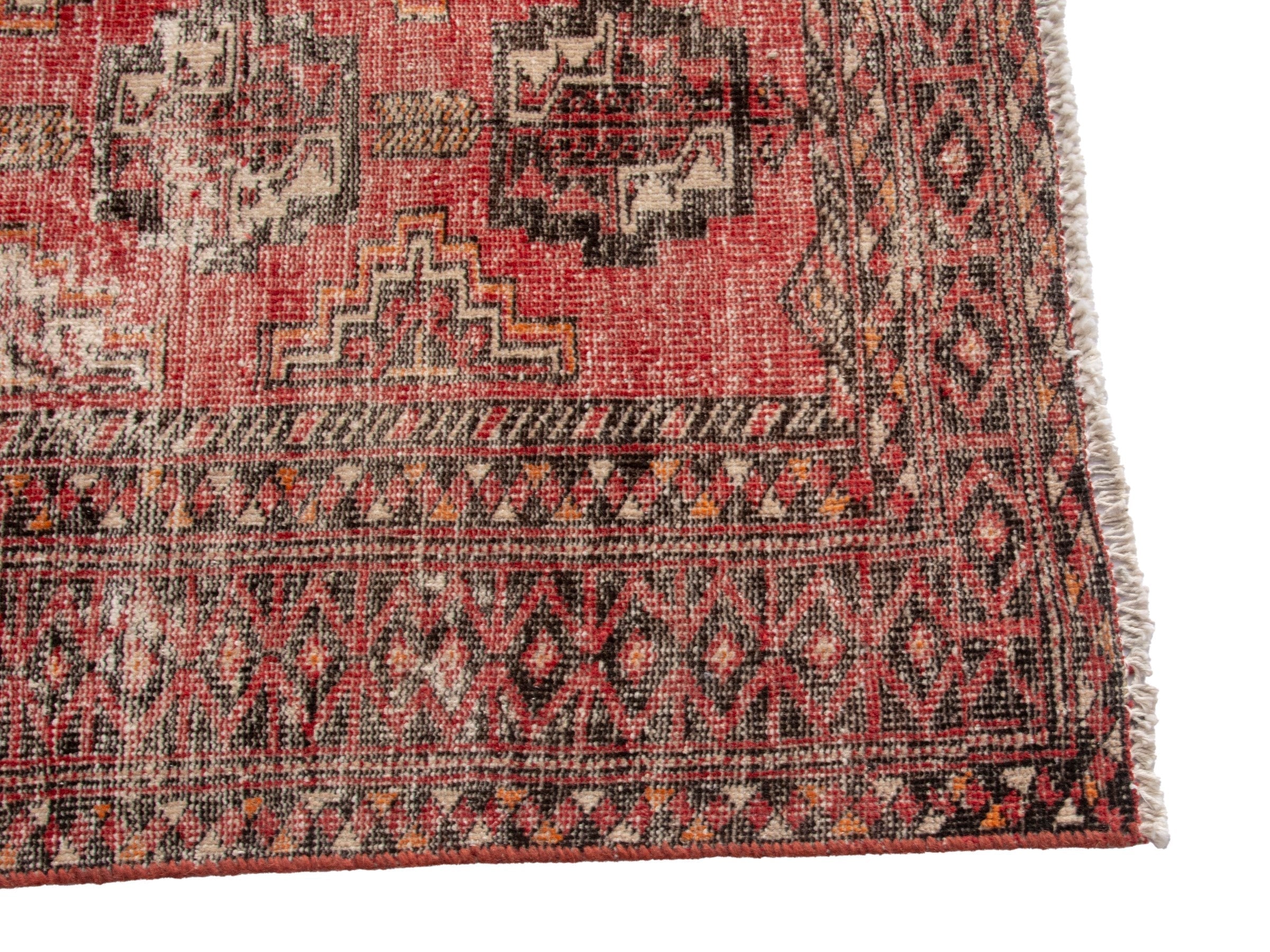 Persian Torkaman accent rug in faded red and rust, view 10 of 17