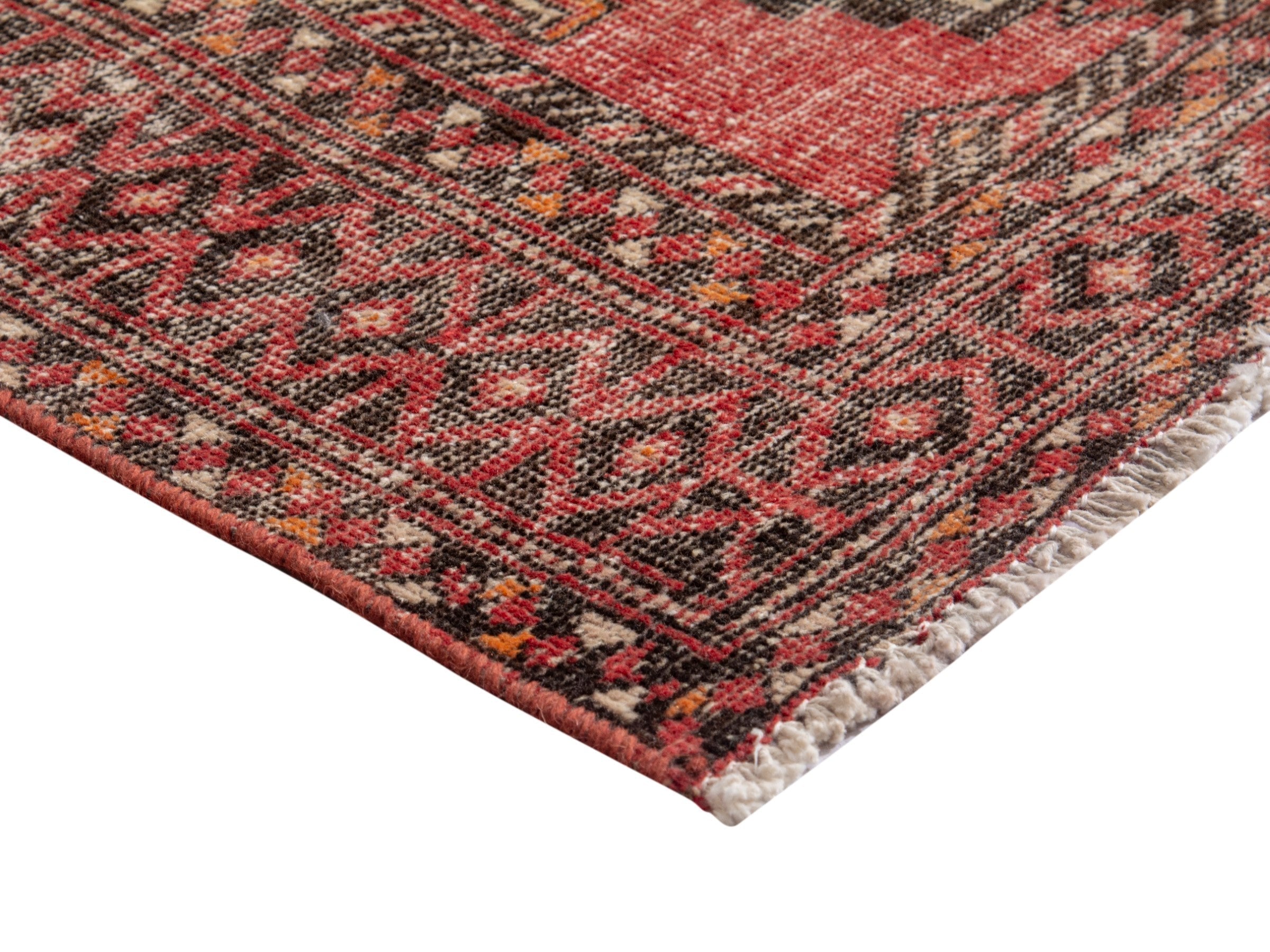 Persian Torkaman accent rug in faded red and rust, view 5 of 17