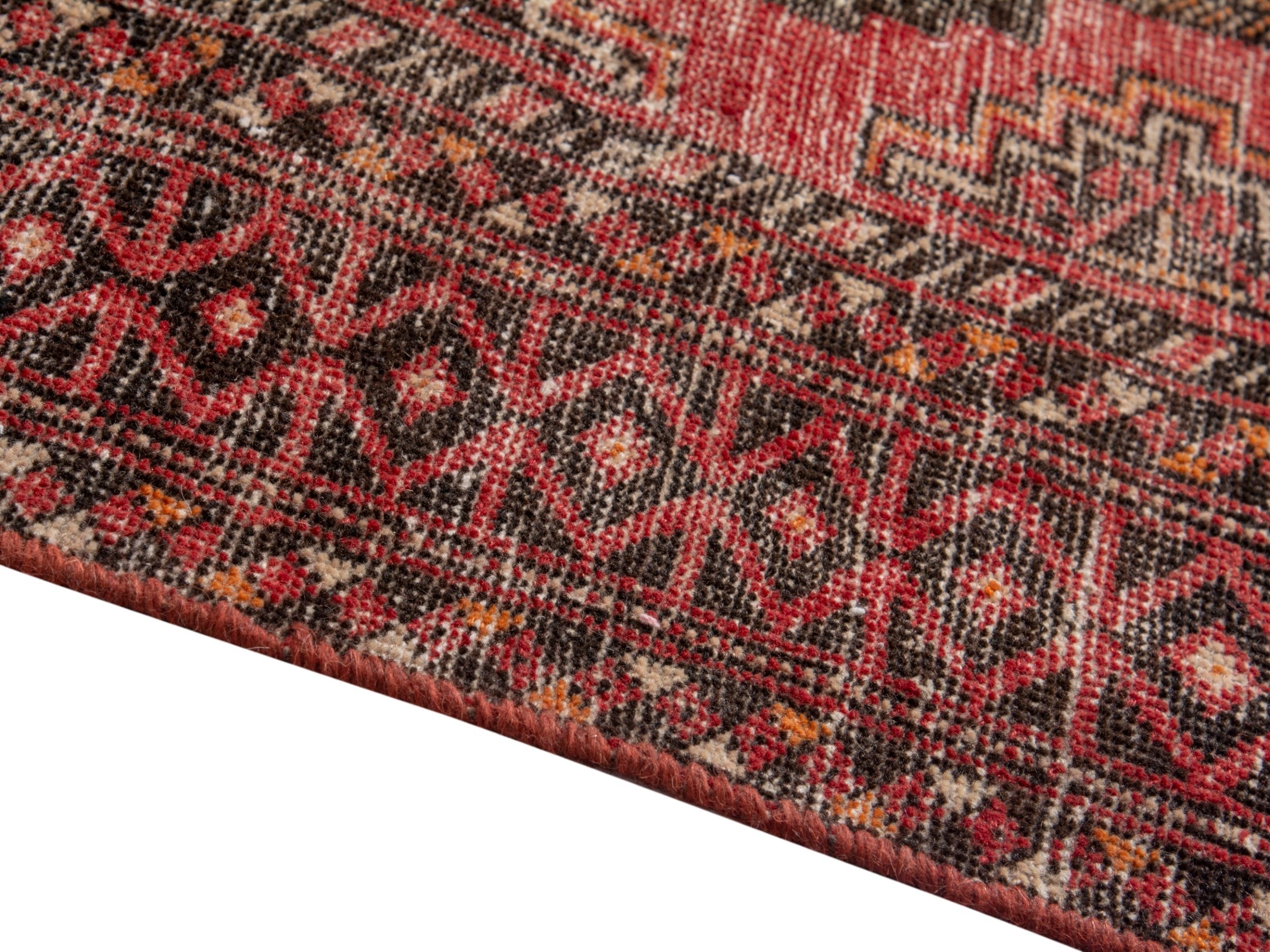Persian Torkaman accent rug in faded red and rust, view 6 of 17