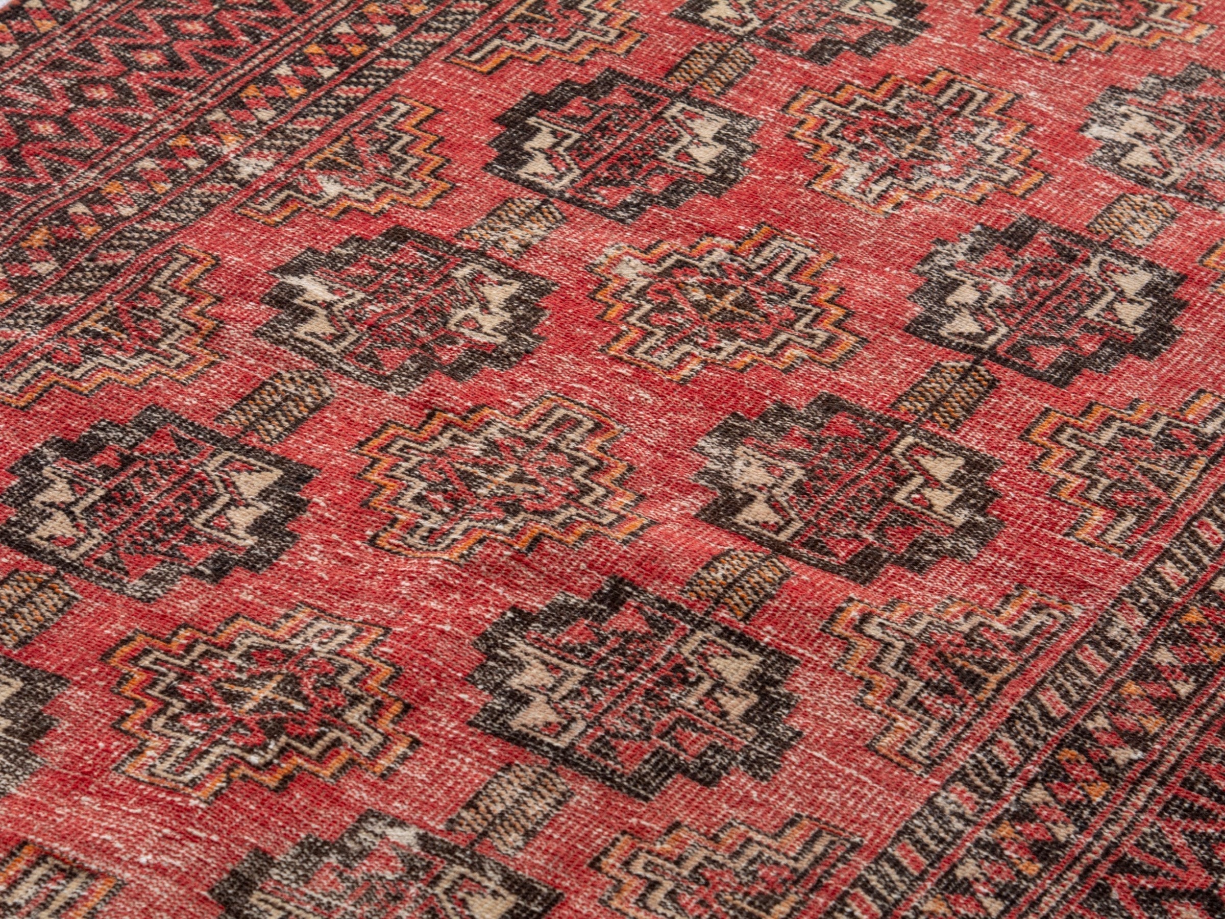 Persian Torkaman accent rug in faded red and rust, view 7 of 17