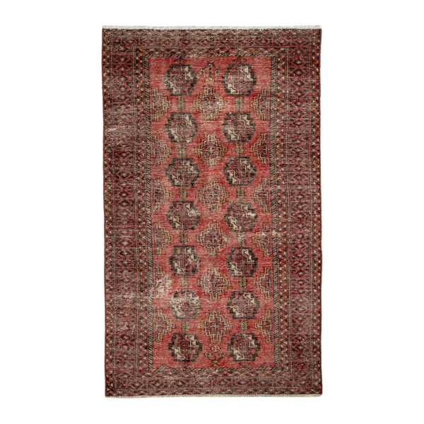 Persian Torkaman accent rug in faded red and rust, 3'6" x 5'10"