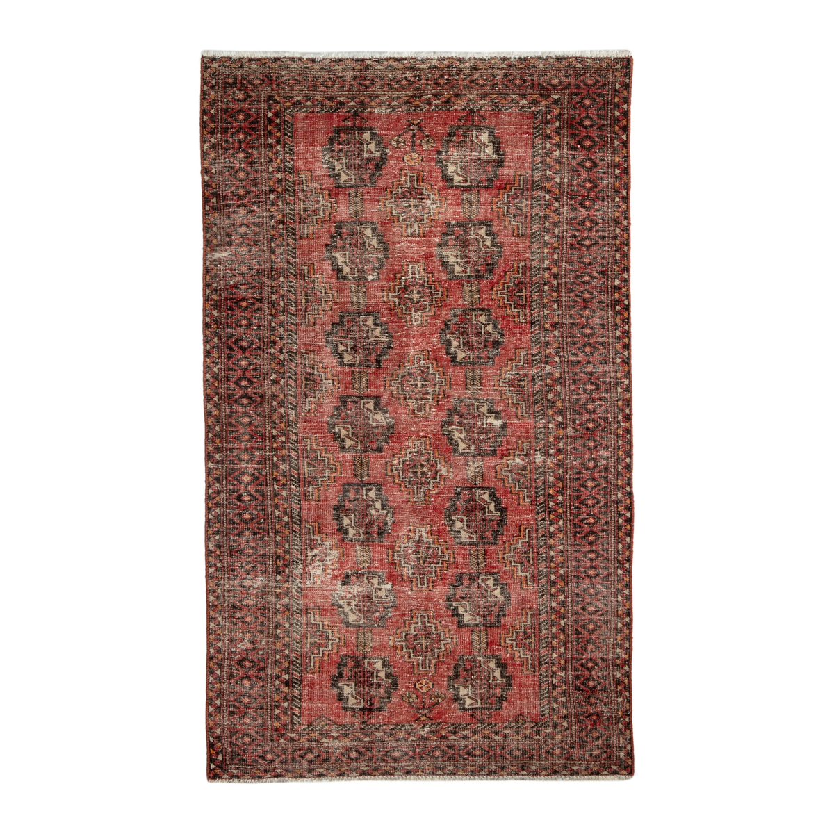 Persian Torkaman accent rug in faded red and rust, 3'6" x 5'10"