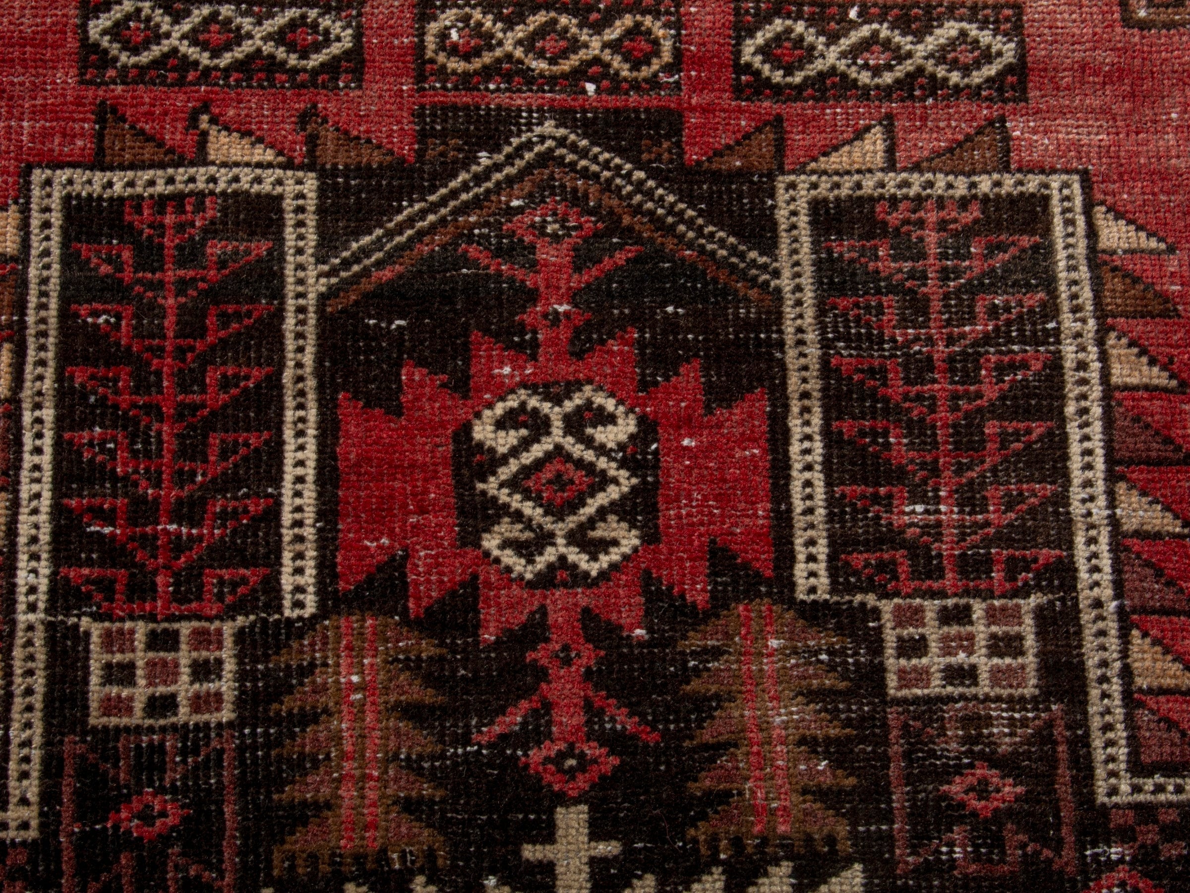 Persian Baluch runner rug in faded red and navy, view 13 of 18
