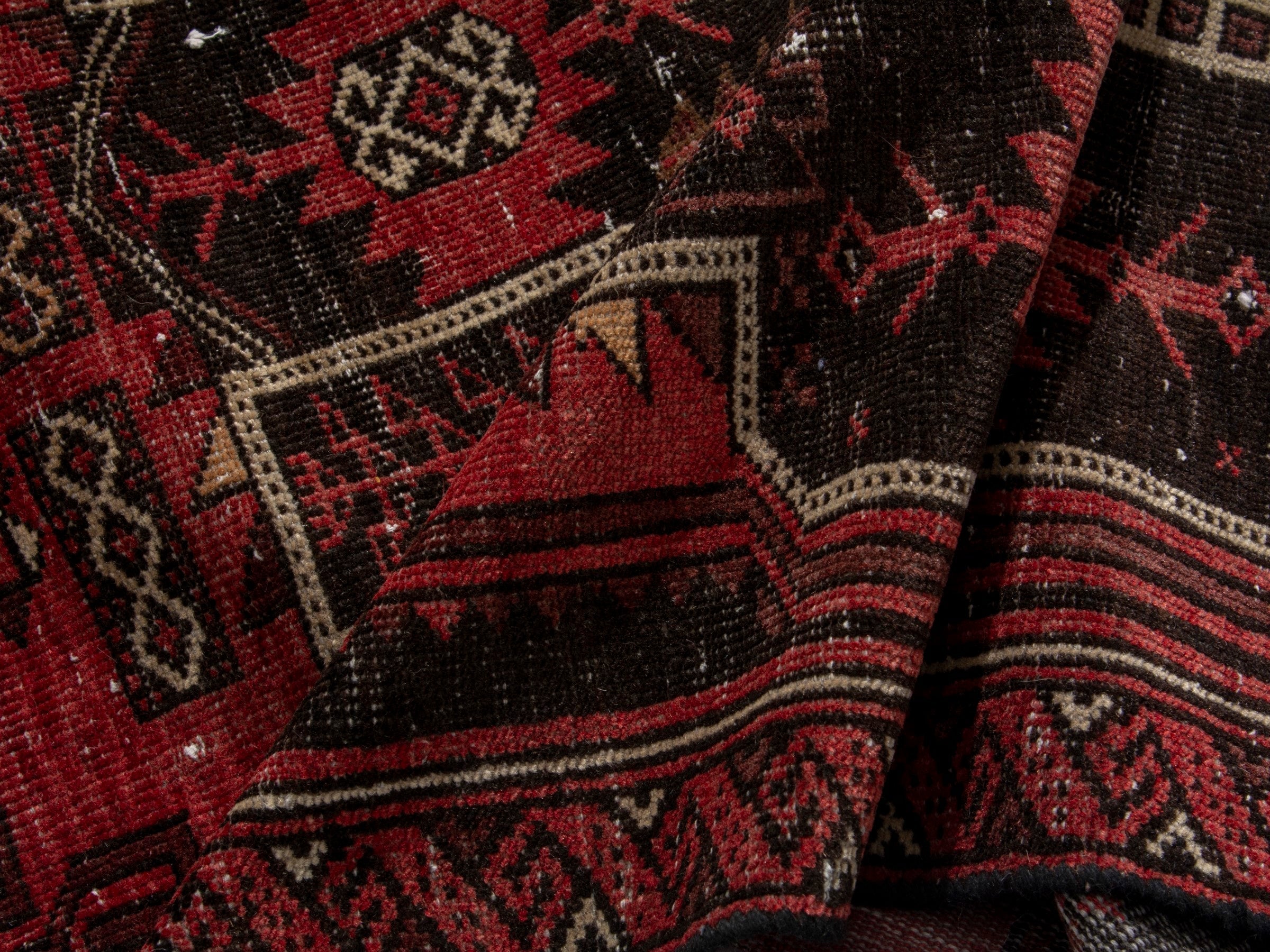 Persian Baluch runner rug in faded red and navy, view 15 of 18