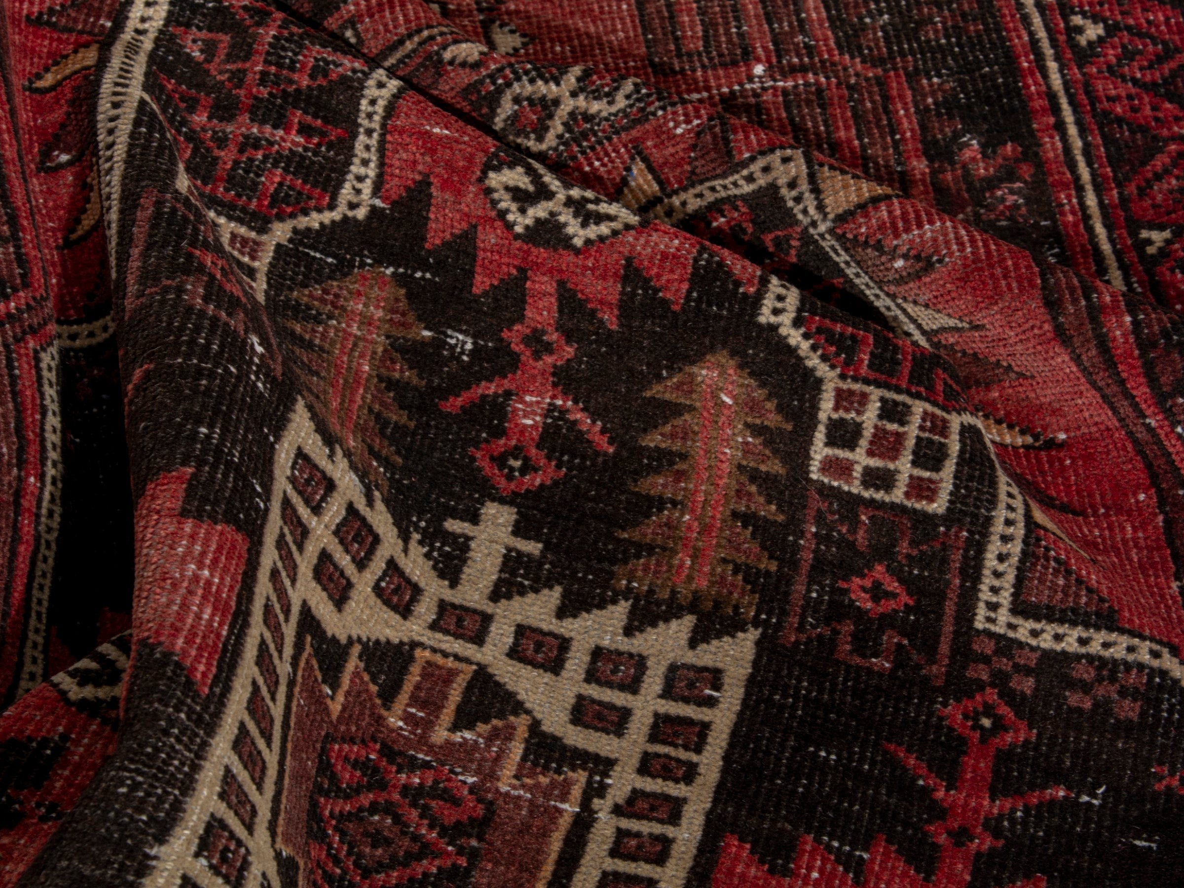 Persian Baluch runner rug in faded red and navy, view 16 of 18