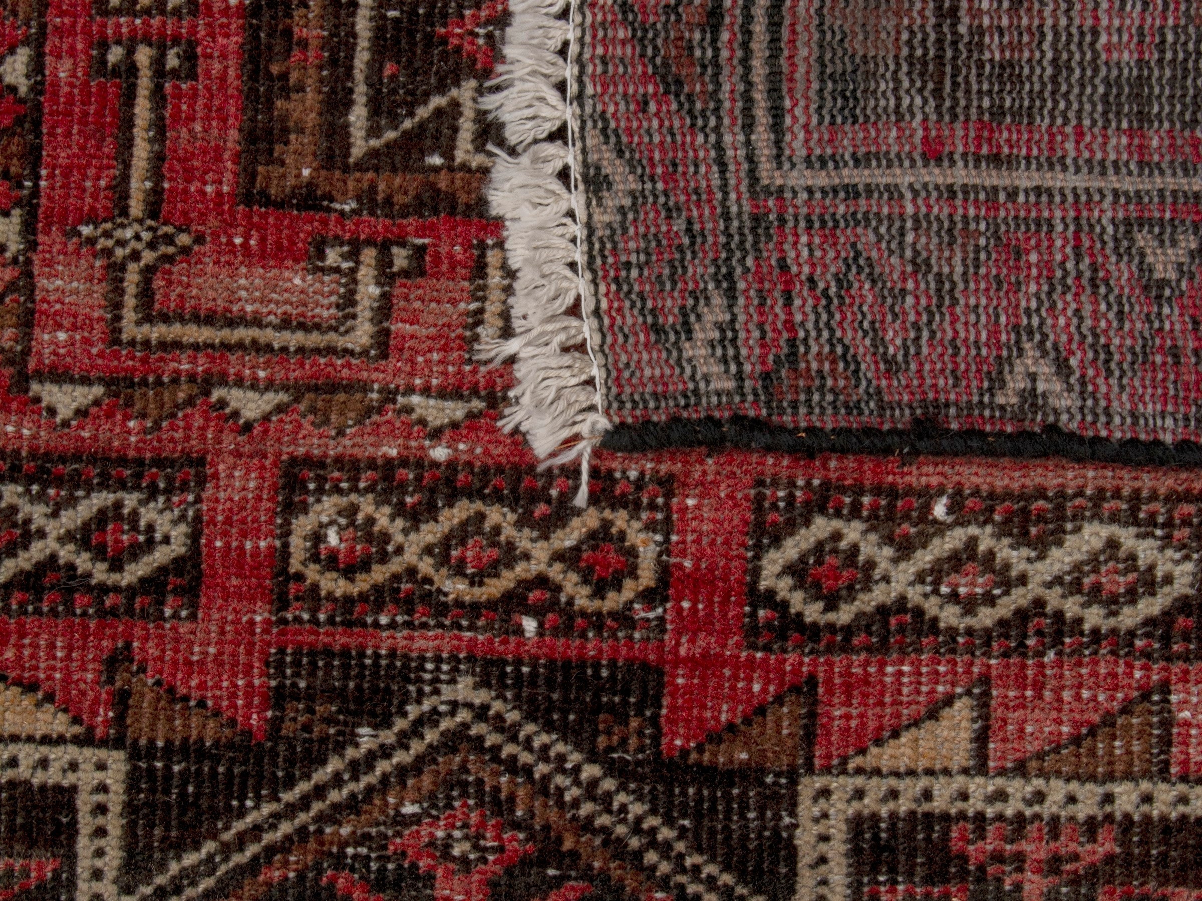 Persian Baluch runner rug in faded red and navy, view 18 of 18