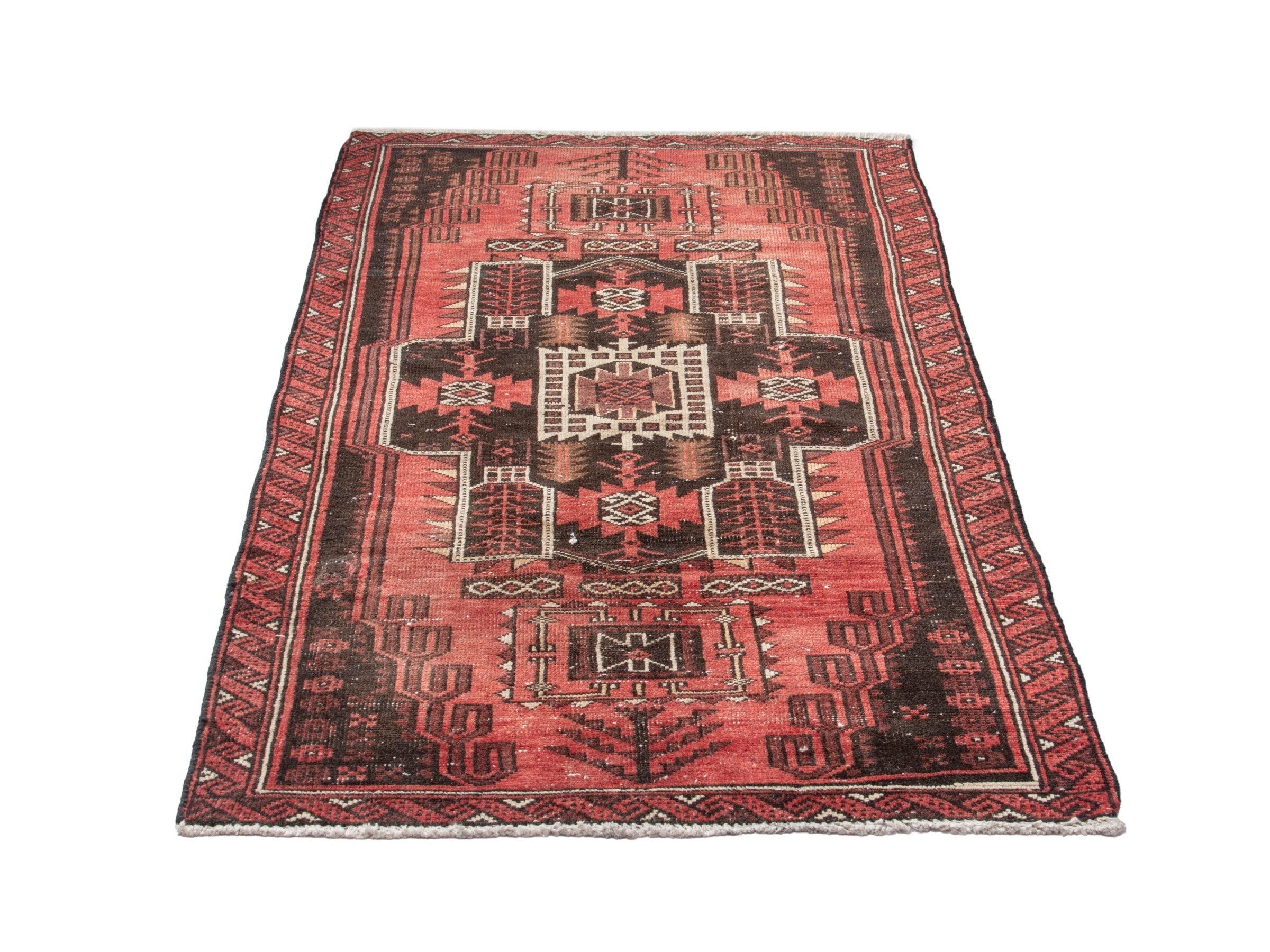 Persian Baluch runner rug in faded red and navy, view 2 of 18