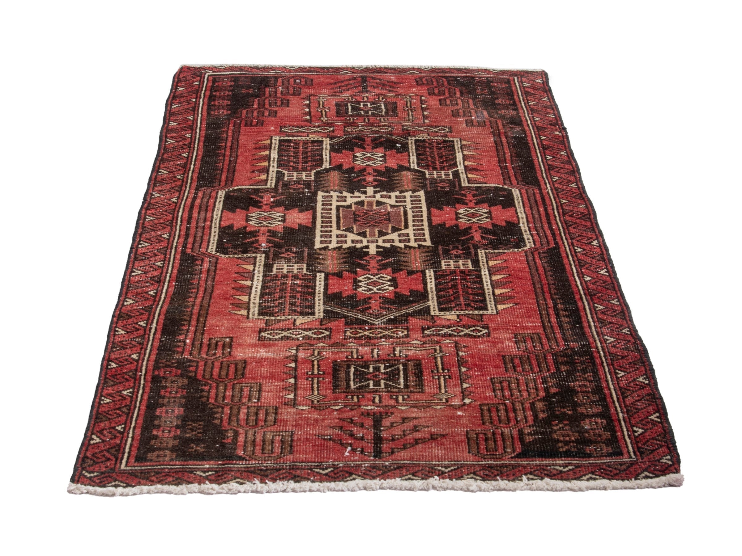 Persian Baluch runner rug in faded red and navy, view 3 of 18