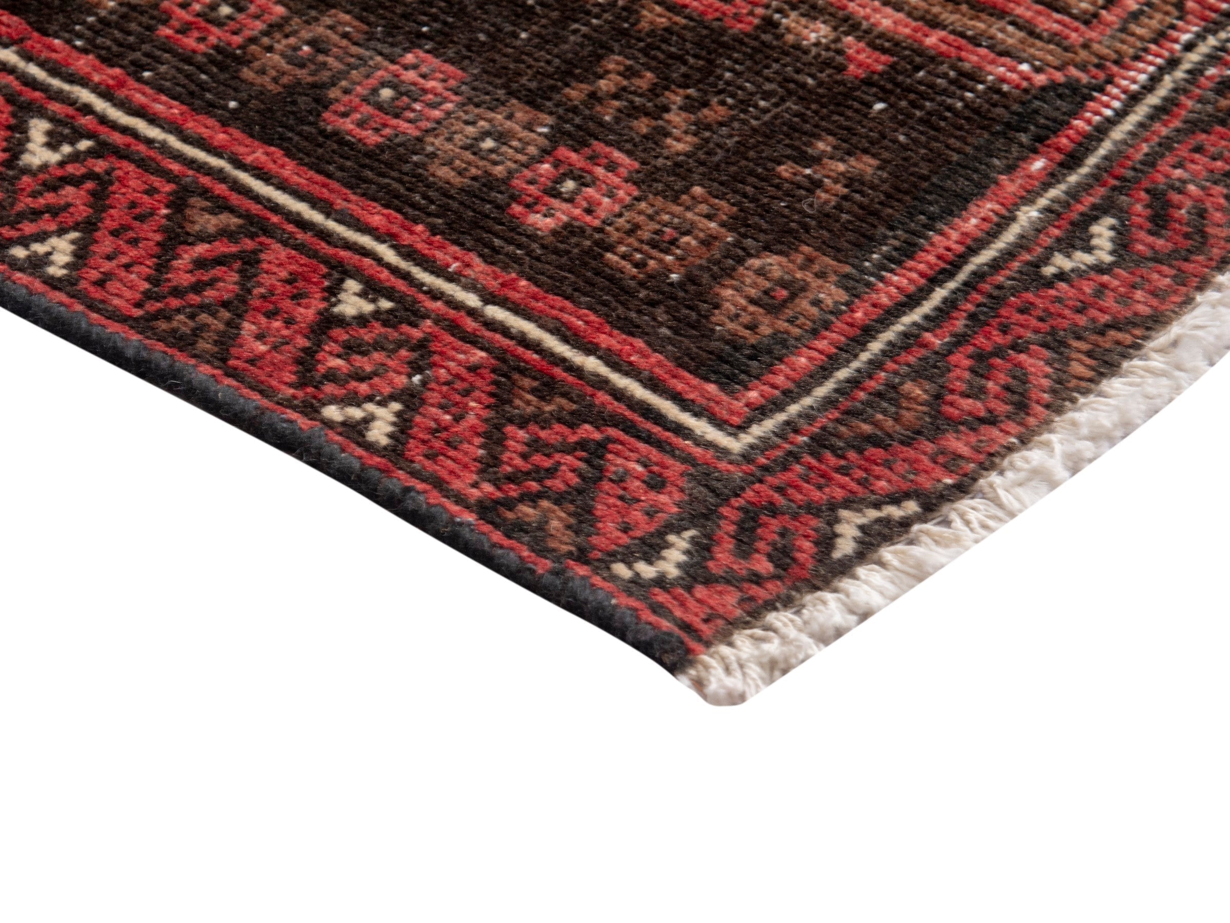 Persian Baluch runner rug in faded red and navy, view 5 of 18