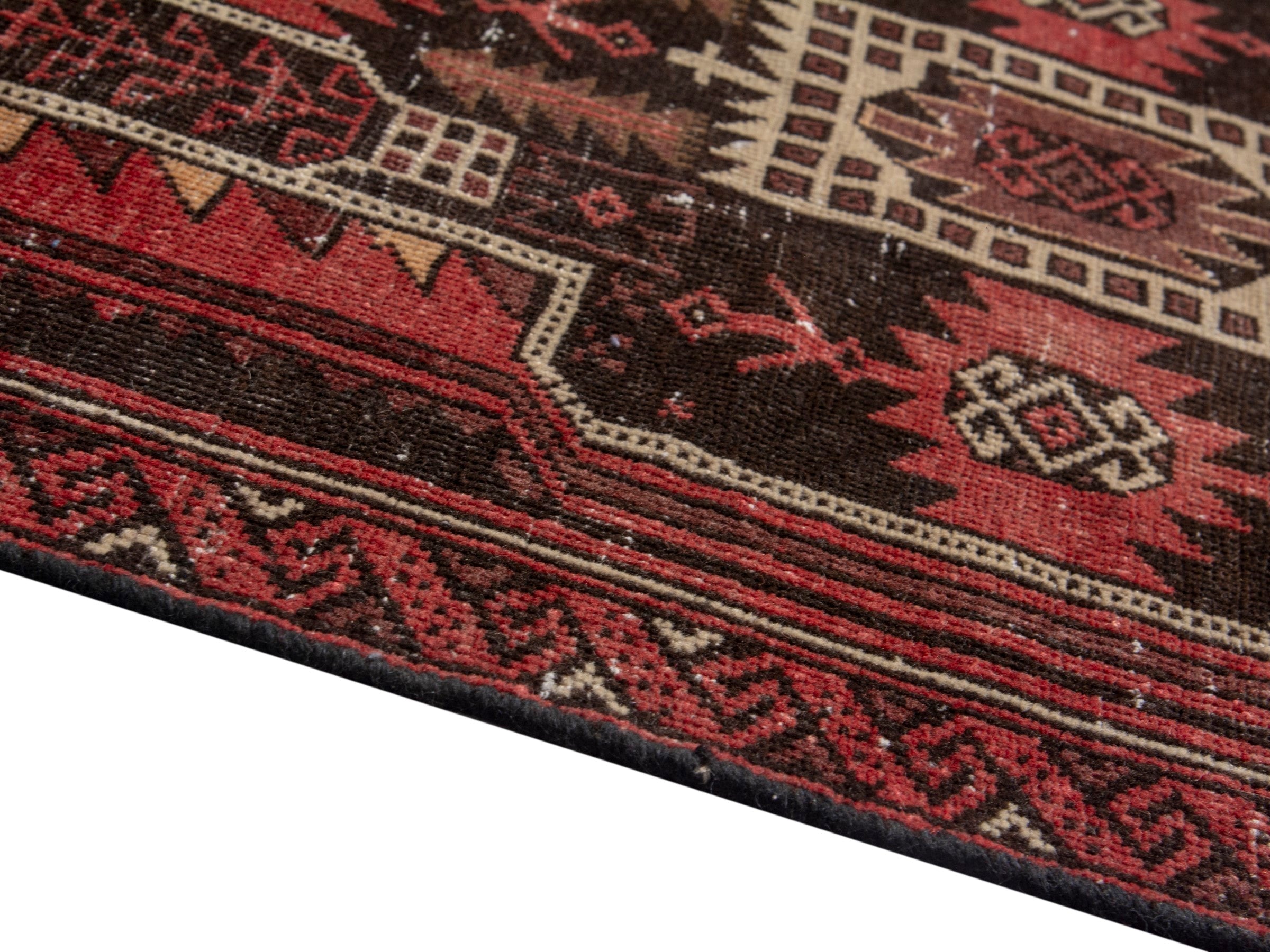 Persian Baluch runner rug in faded red and navy, view 6 of 18