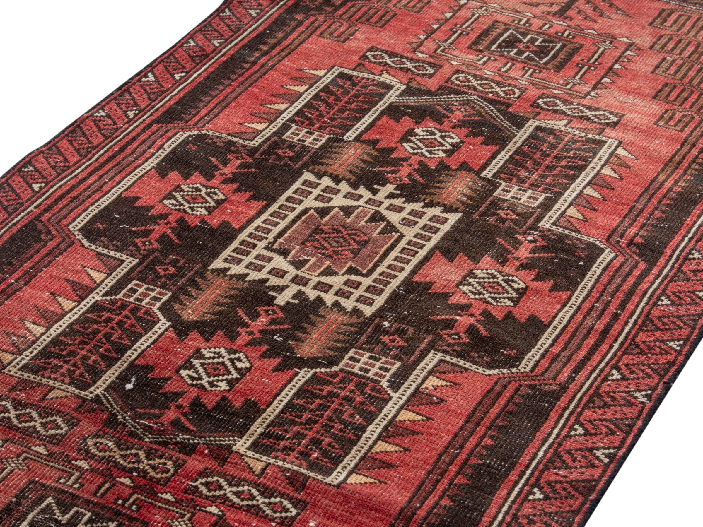 Persian Baluch runner rug in faded red and navy, view 7 of 18