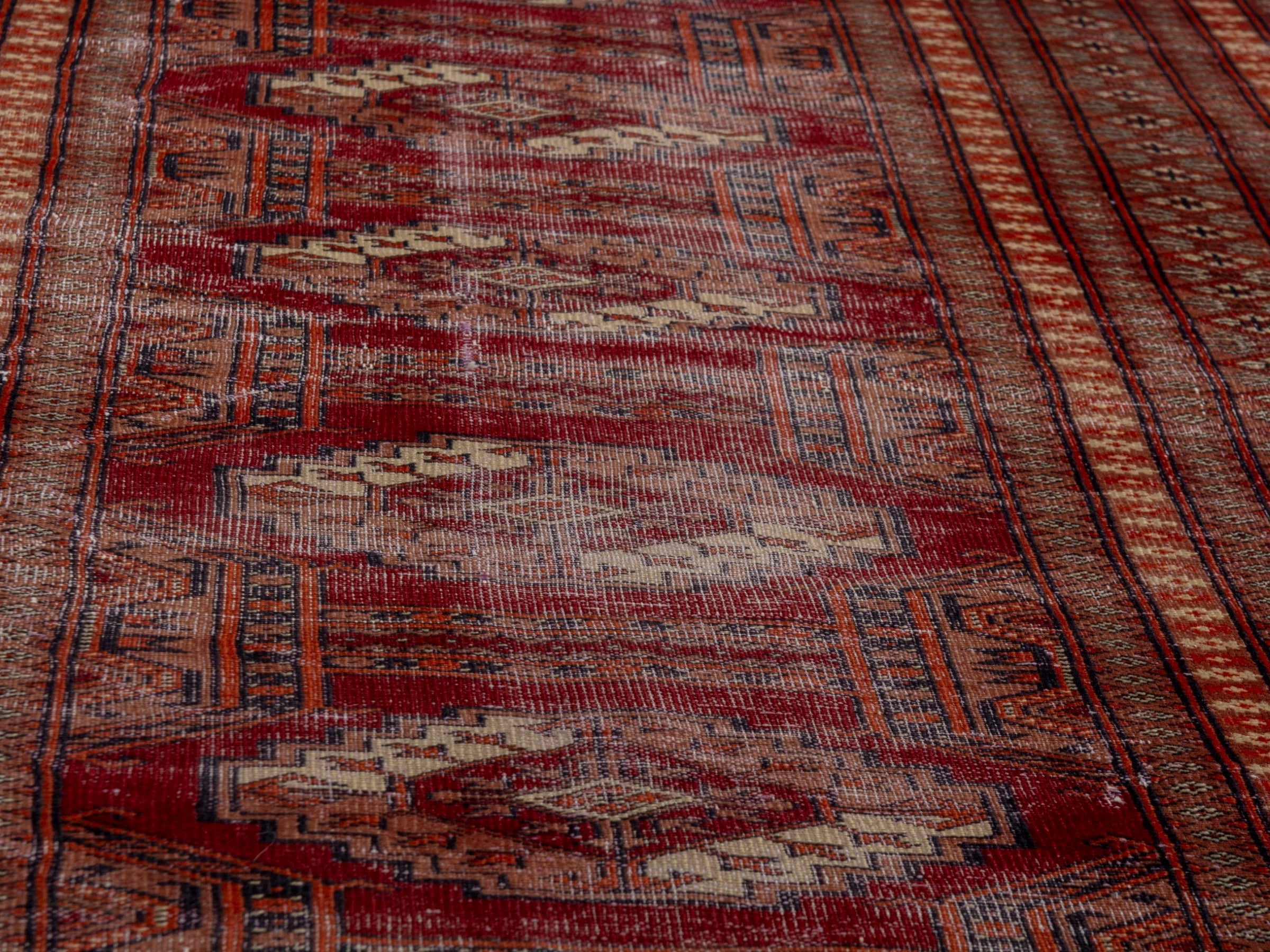 Persian Torkaman accent rug in burgundy and rust, view 8 of 18