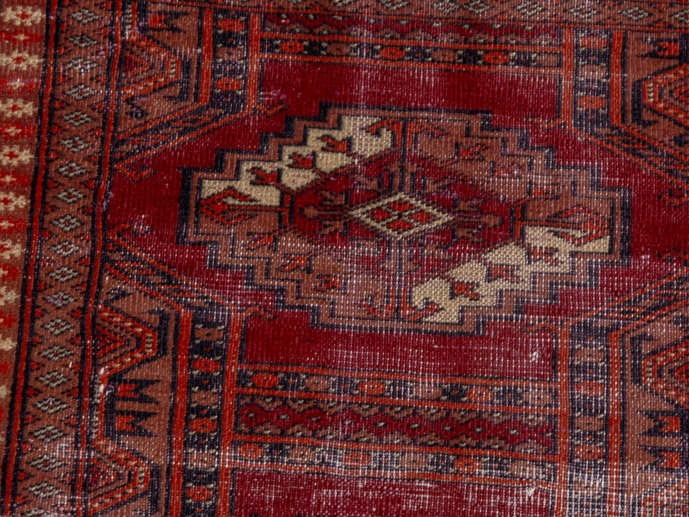 Persian Torkaman accent rug in burgundy and rust, view 12 of 18