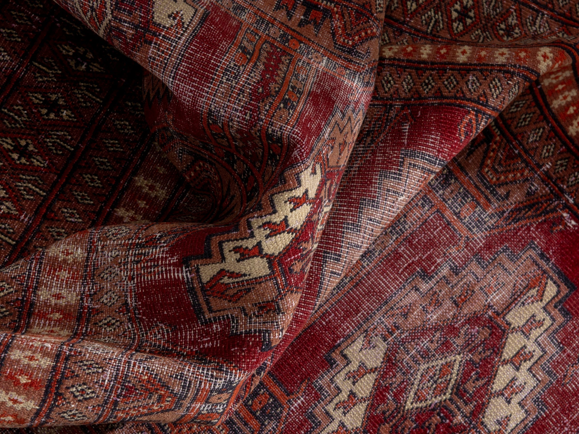 Persian Torkaman accent rug in burgundy and rust, view 14 of 18