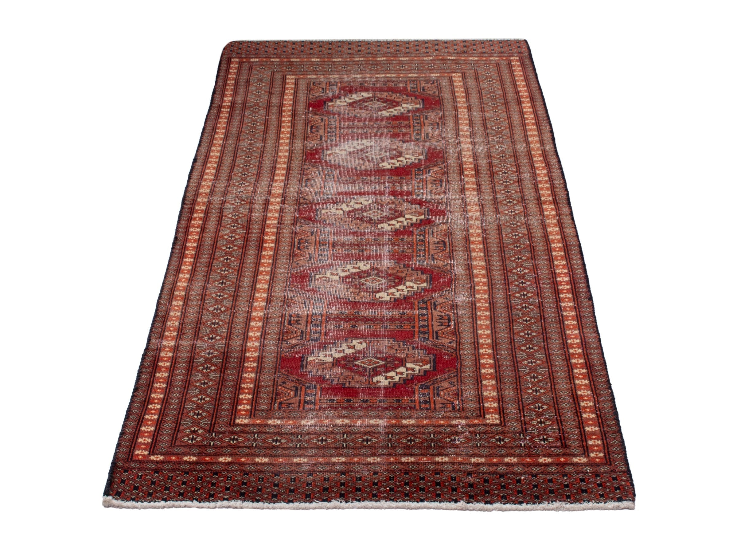Persian Torkaman accent rug in burgundy and rust, view 2 of 18