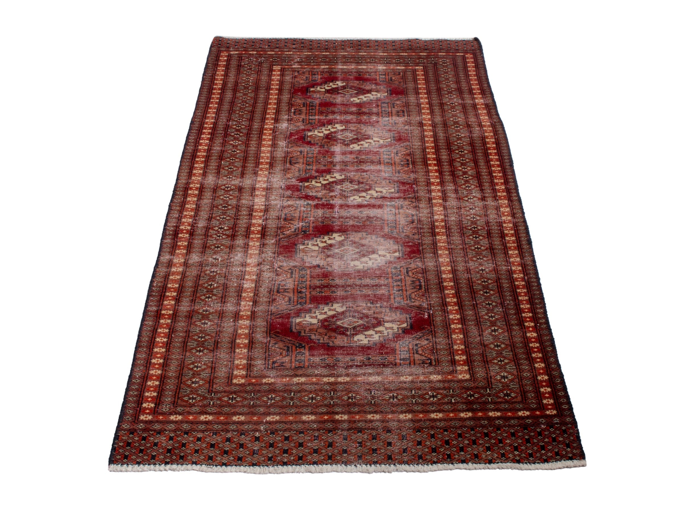 Persian Torkaman accent rug in burgundy and rust, view 3 of 18