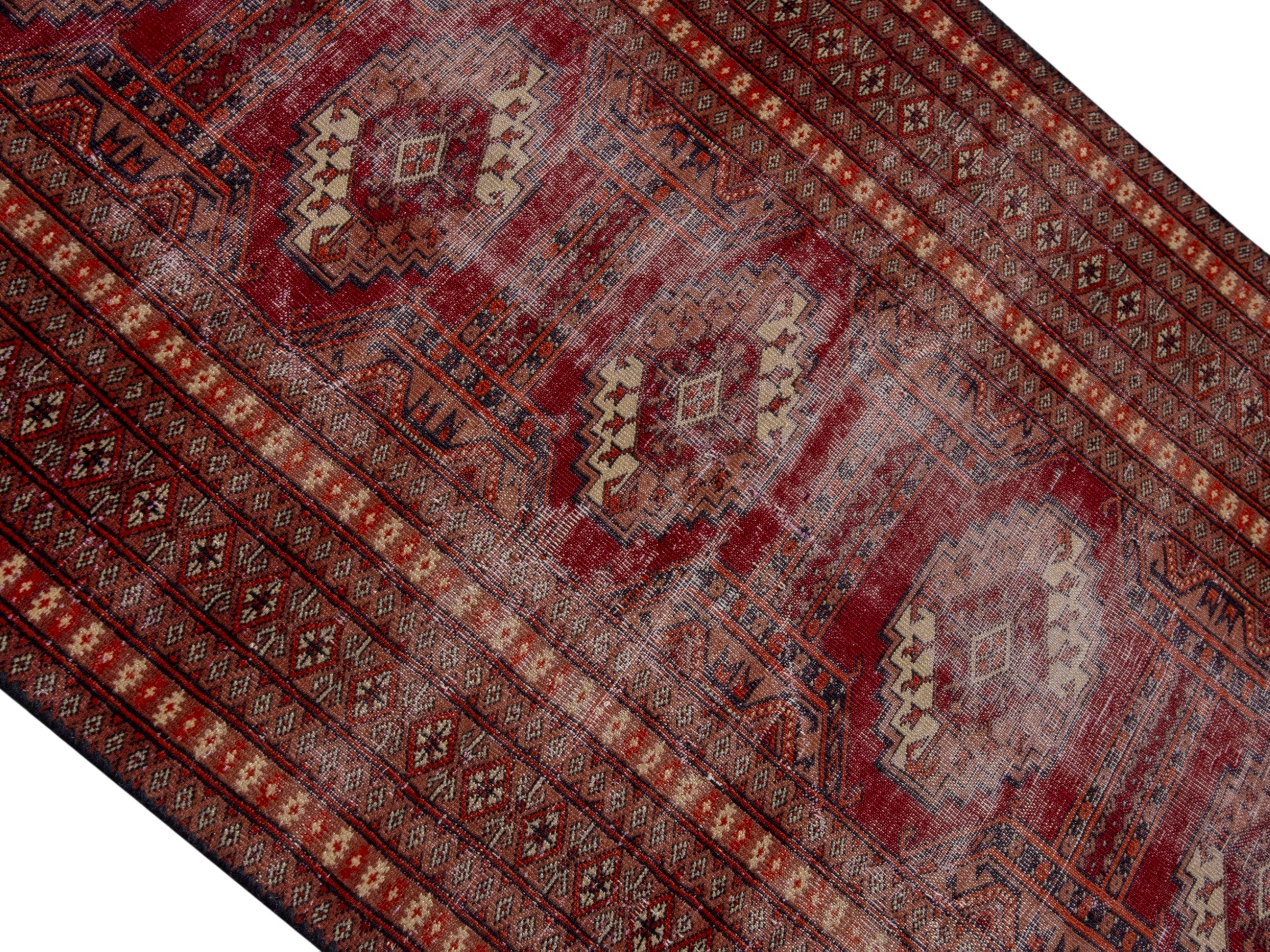 Persian Torkaman accent rug in burgundy and rust, view 4 of 18