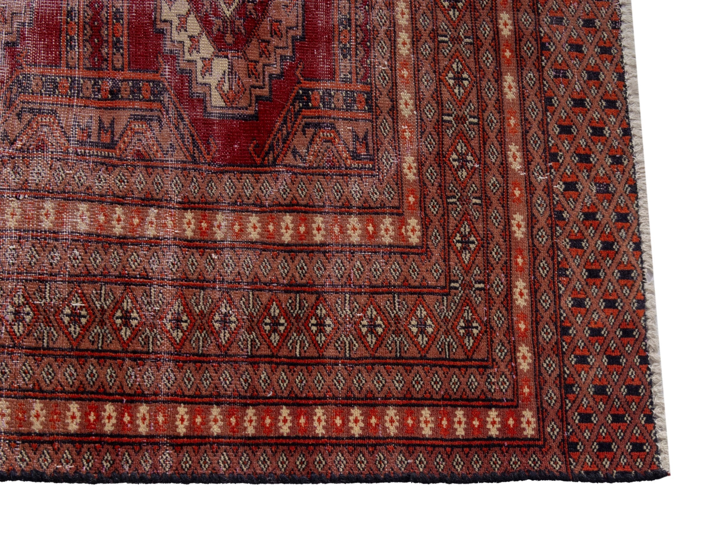 Persian Torkaman accent rug in burgundy and rust, view 10 of 18