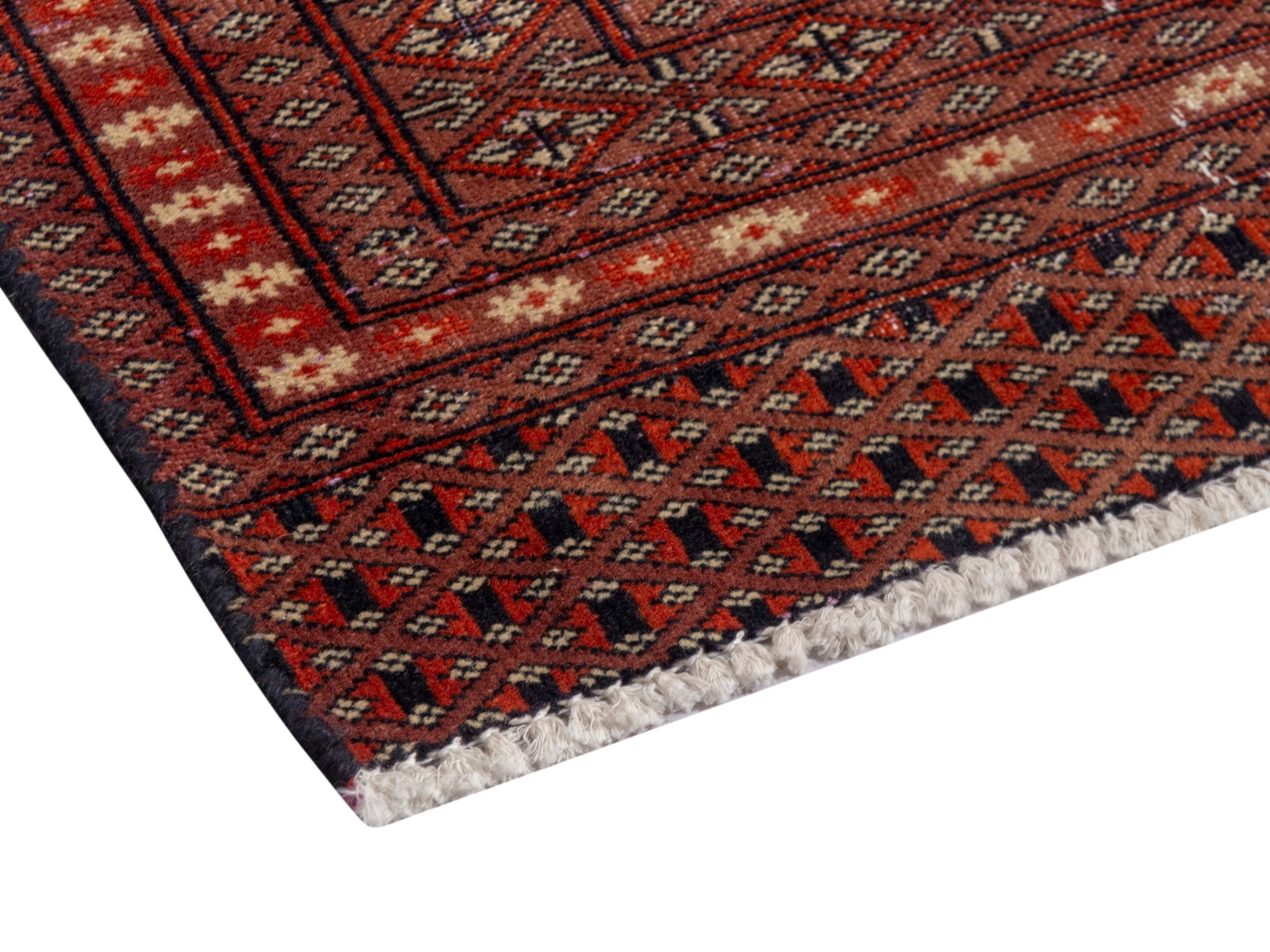 Persian Torkaman accent rug in burgundy and rust, view 5 of 18