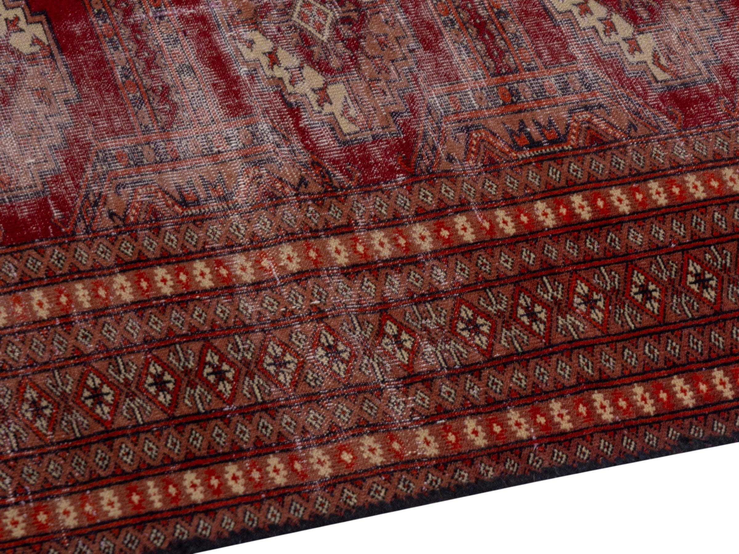 Persian Torkaman accent rug in burgundy and rust, view 6 of 18