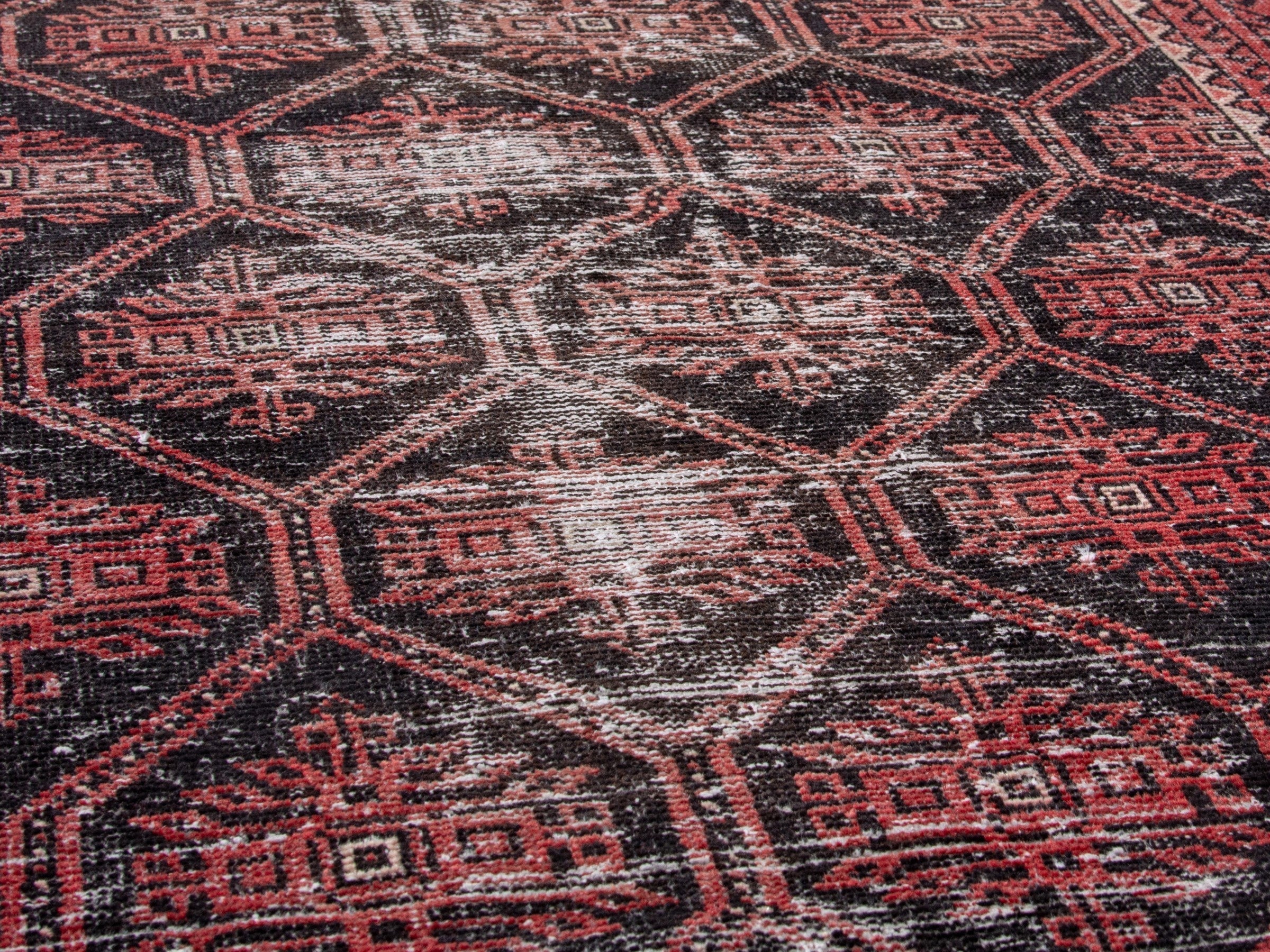 Persian Baluch accent rug in charcoal and burgundy, view 8 of 18