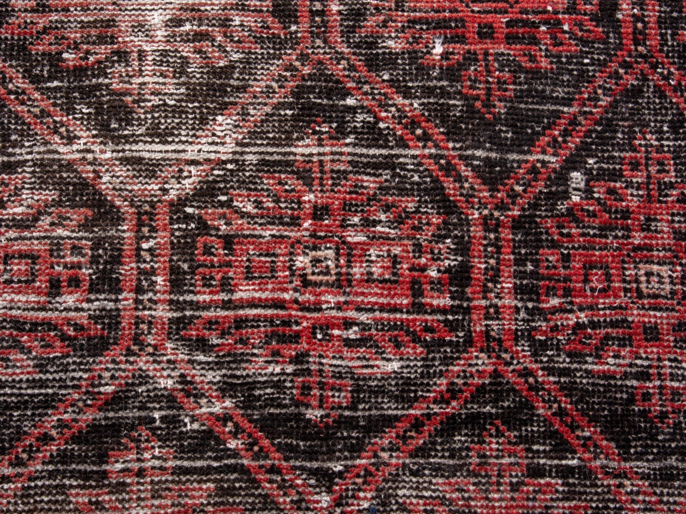 Persian Baluch accent rug in charcoal and burgundy, view 11 of 18