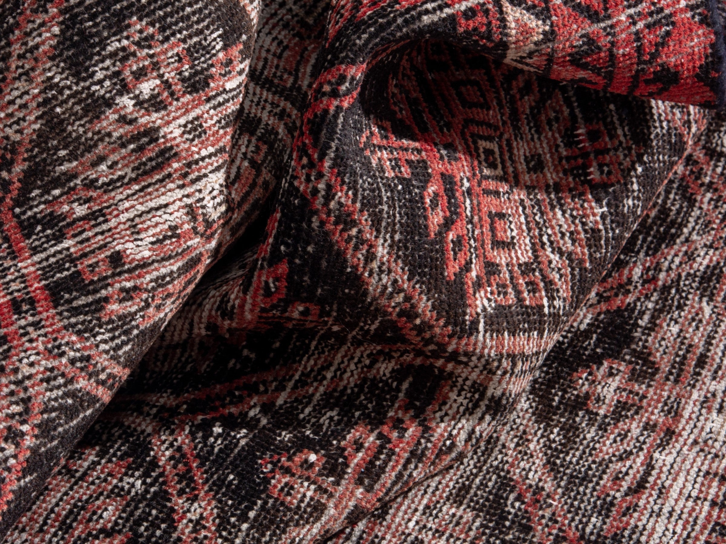 Persian Baluch accent rug in charcoal and burgundy, view 14 of 18