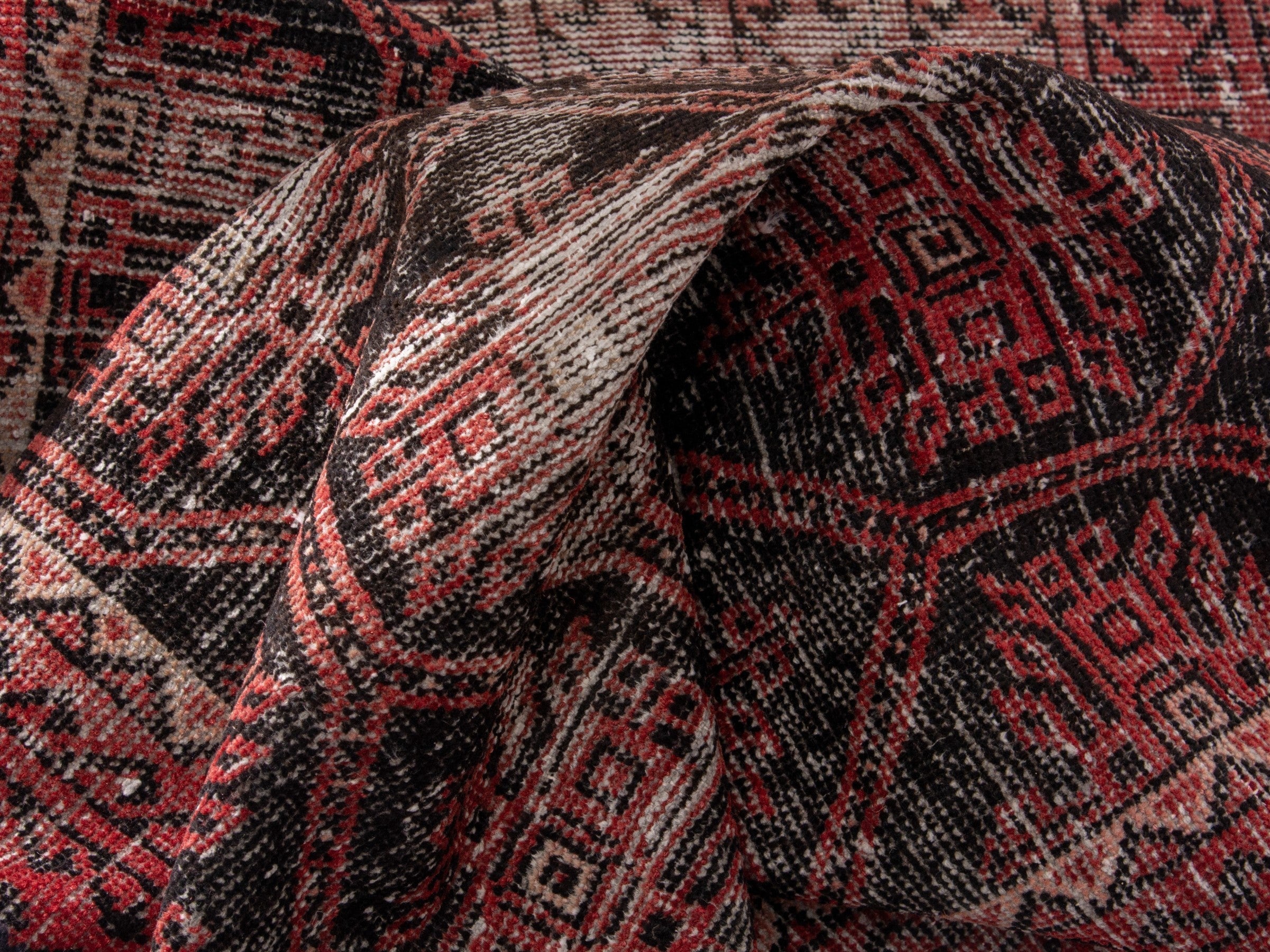 Persian Baluch accent rug in charcoal and burgundy, view 16 of 18