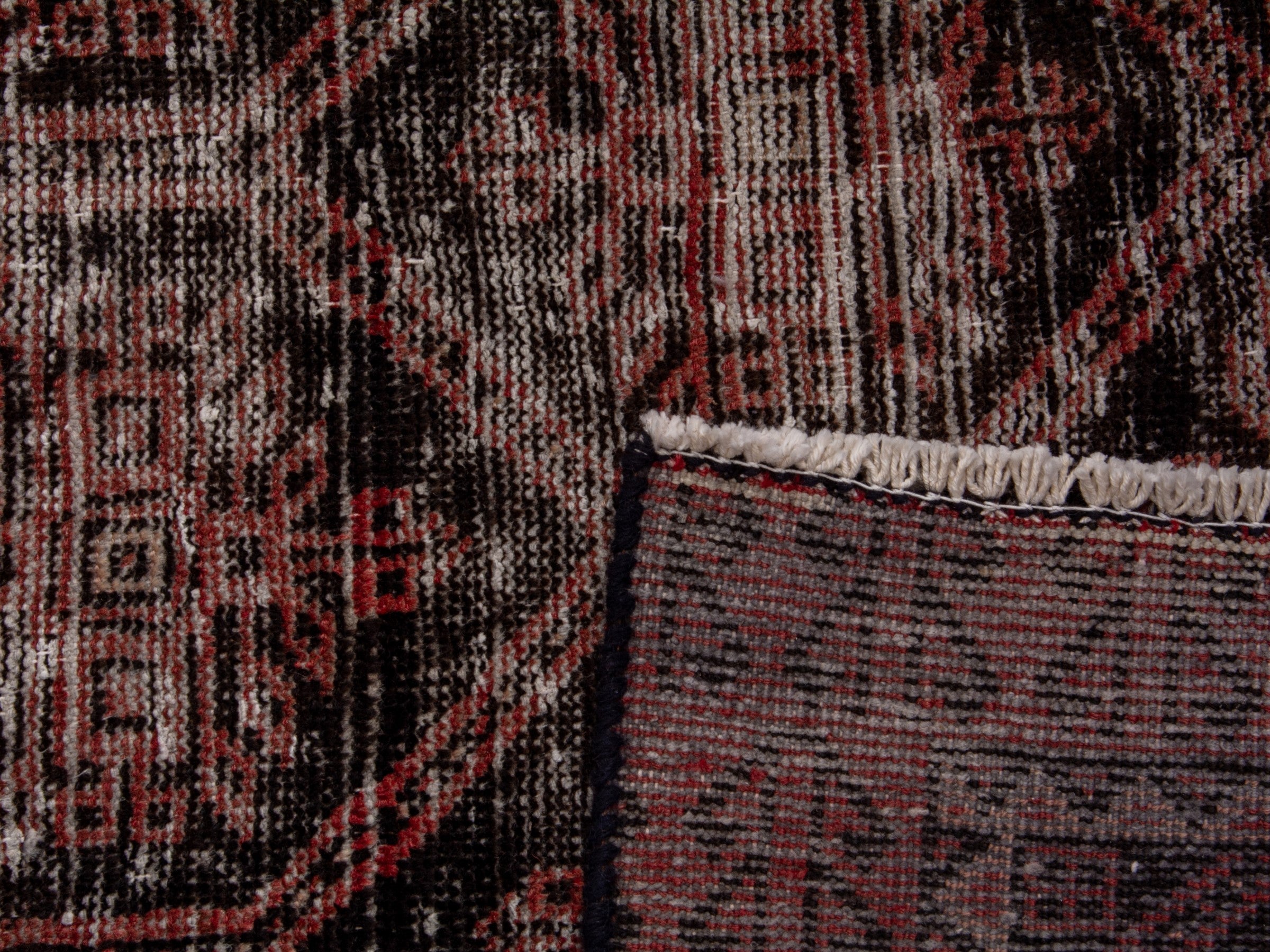 Persian Baluch accent rug in charcoal and burgundy, view 17 of 18
