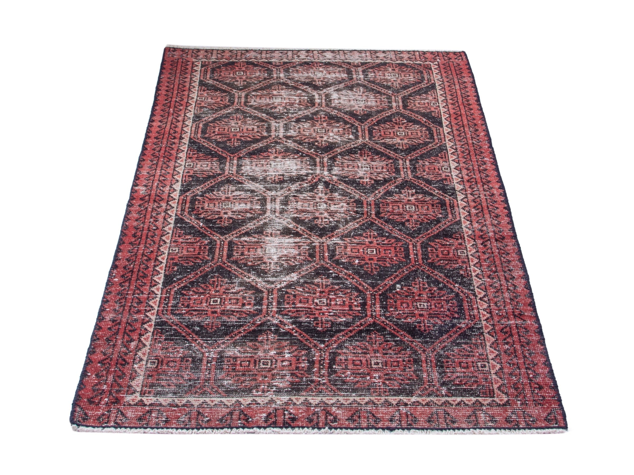 Persian Baluch accent rug in charcoal and burgundy, view 2 of 18
