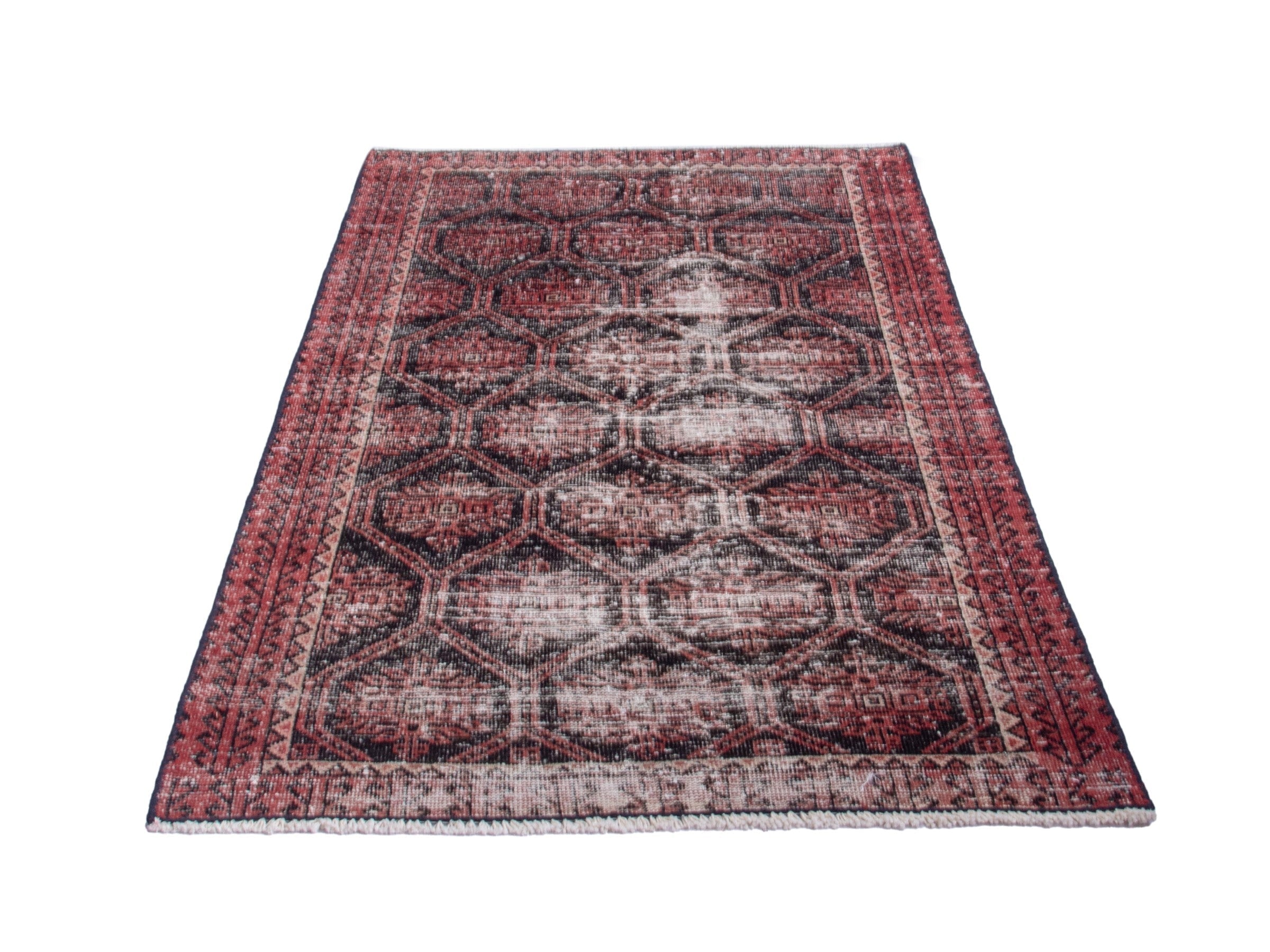 Persian Baluch accent rug in charcoal and burgundy, view 3 of 18