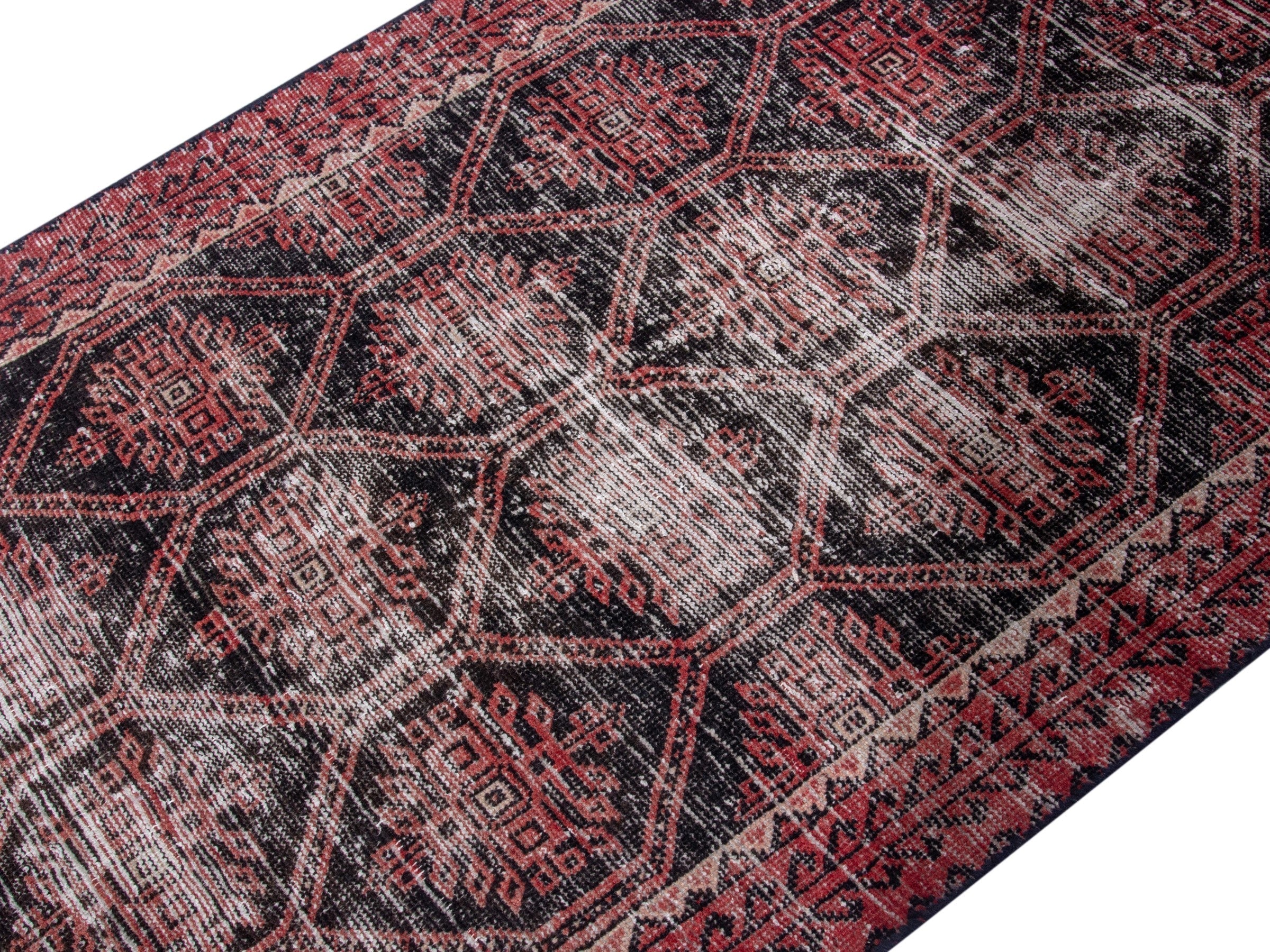 Persian Baluch accent rug in charcoal and burgundy, view 4 of 18
