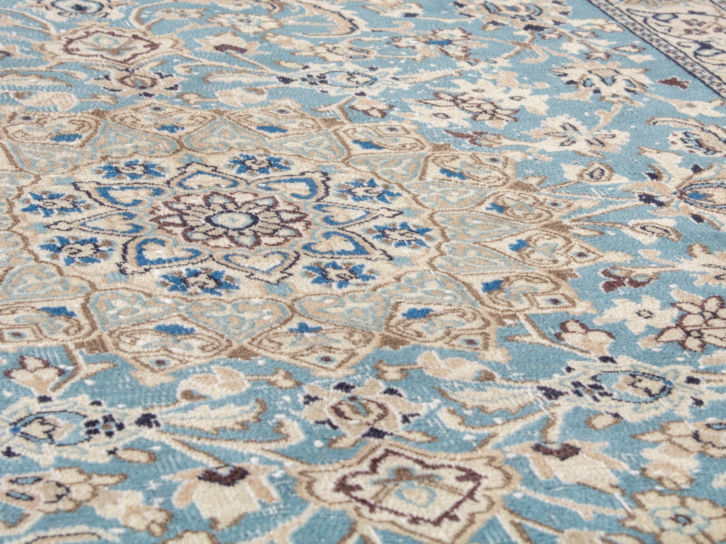 Persian Nain area rug in dusty blue and cream, view 8 of 18