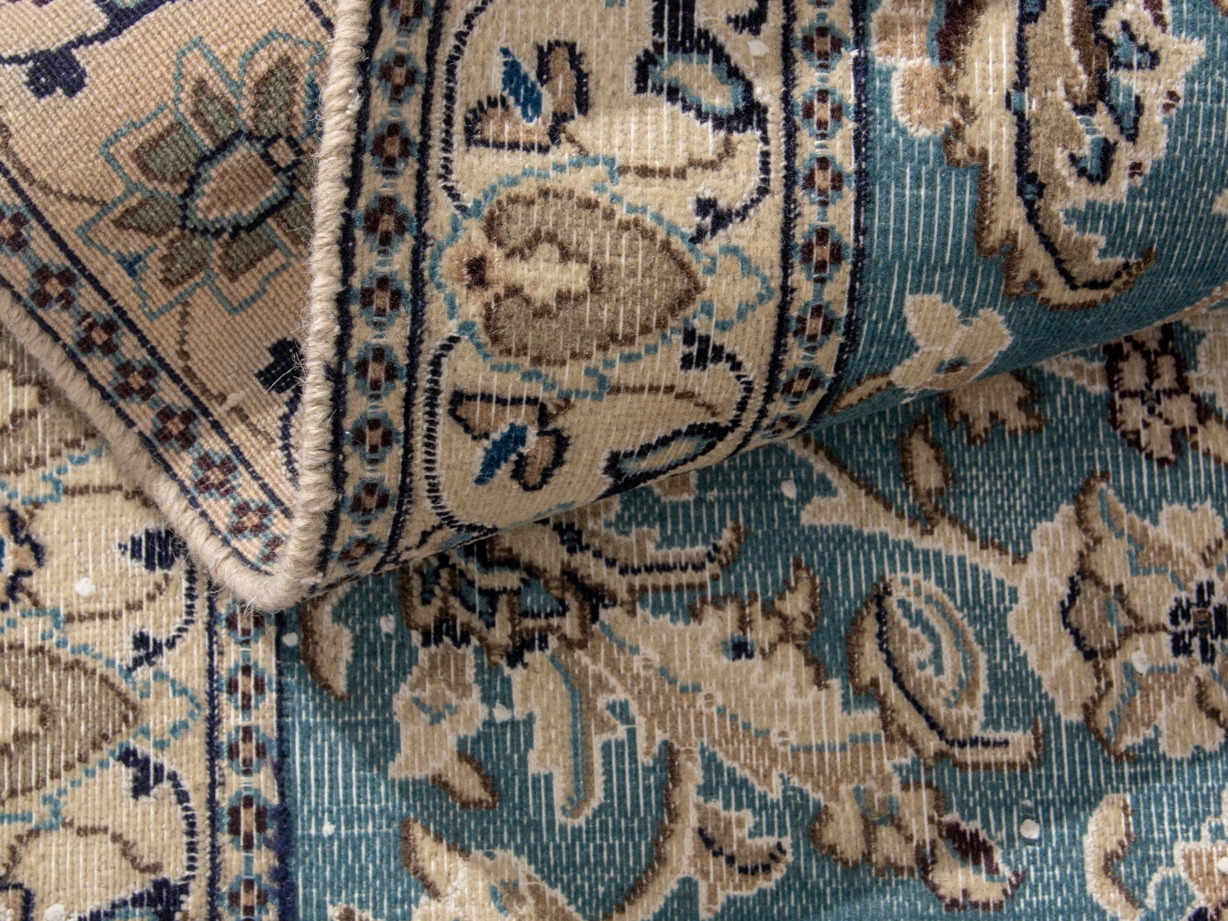 Persian Nain area rug in dusty blue and cream, view 15 of 18