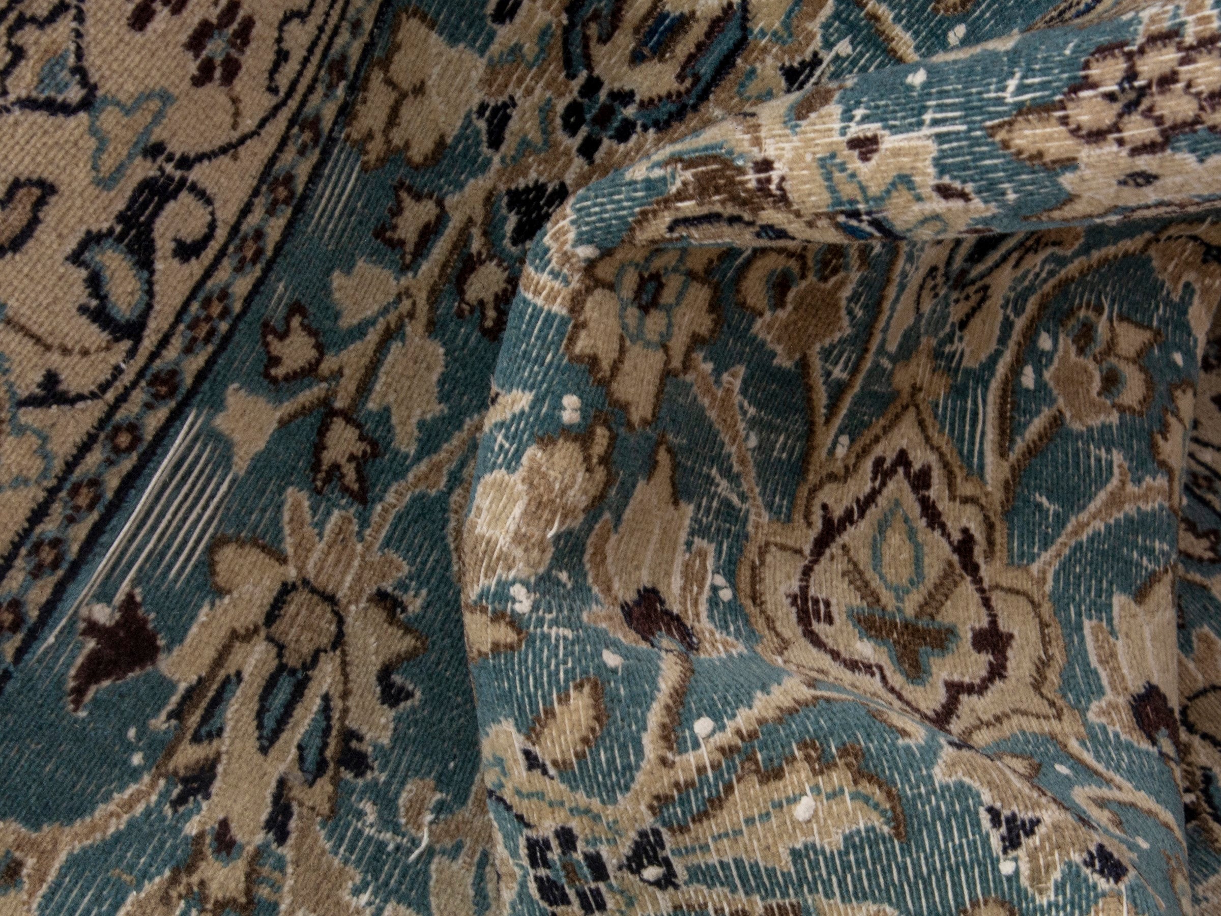 Persian Nain area rug in dusty blue and cream, view 16 of 18