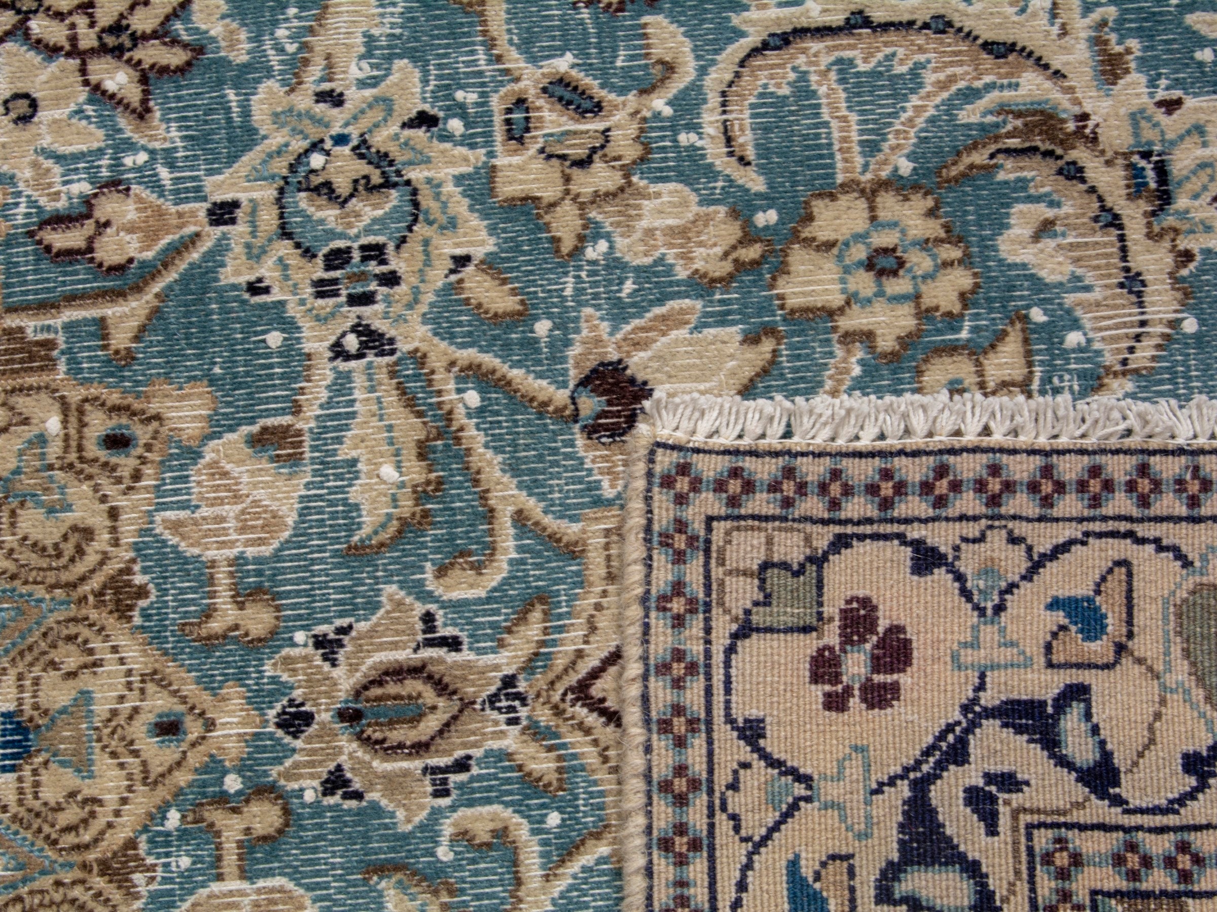 Persian Nain area rug in dusty blue and cream, view 18 of 18