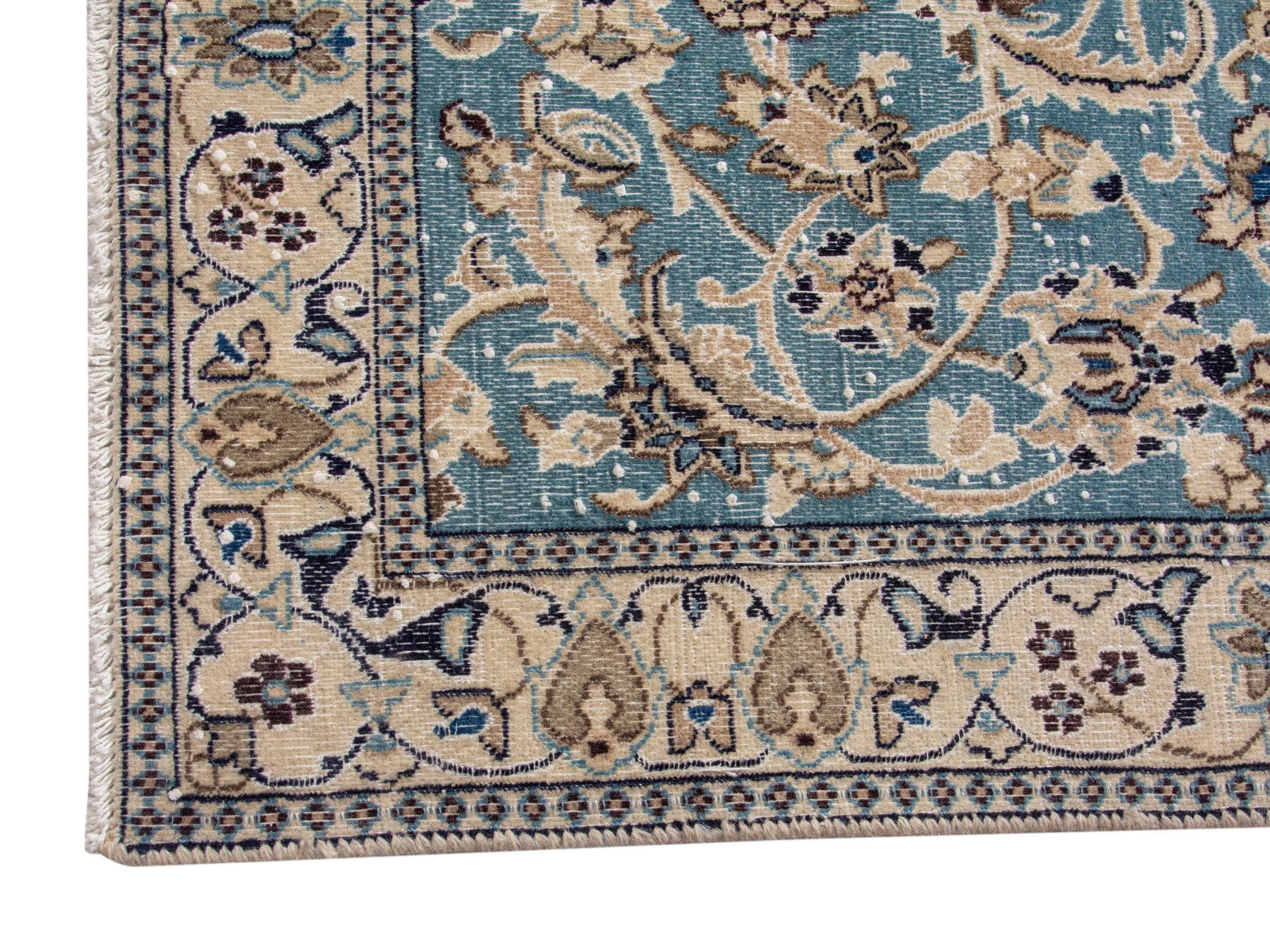 Persian Nain area rug in dusty blue and cream, view 10 of 18