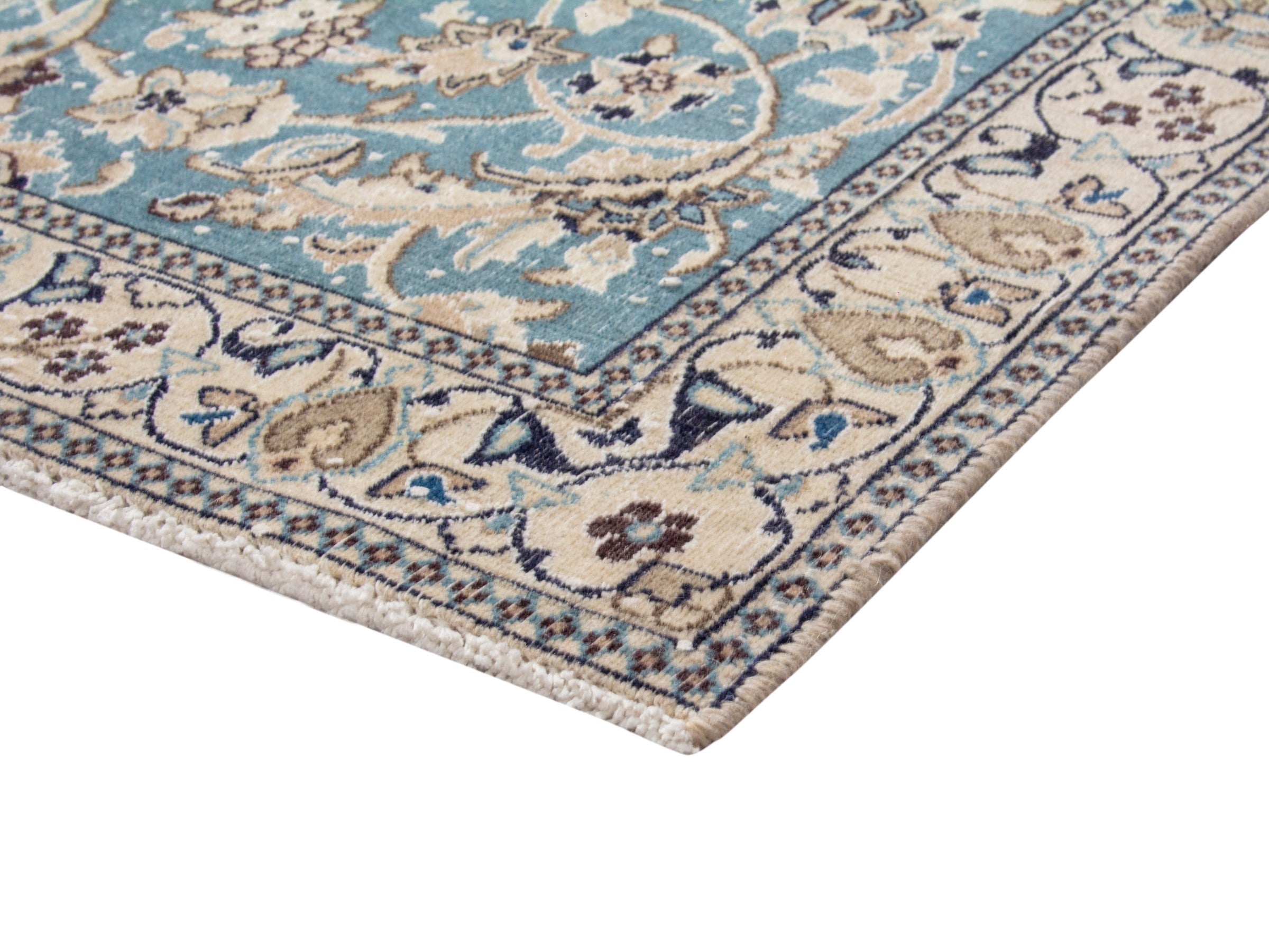 Persian Nain area rug in dusty blue and cream, view 5 of 18