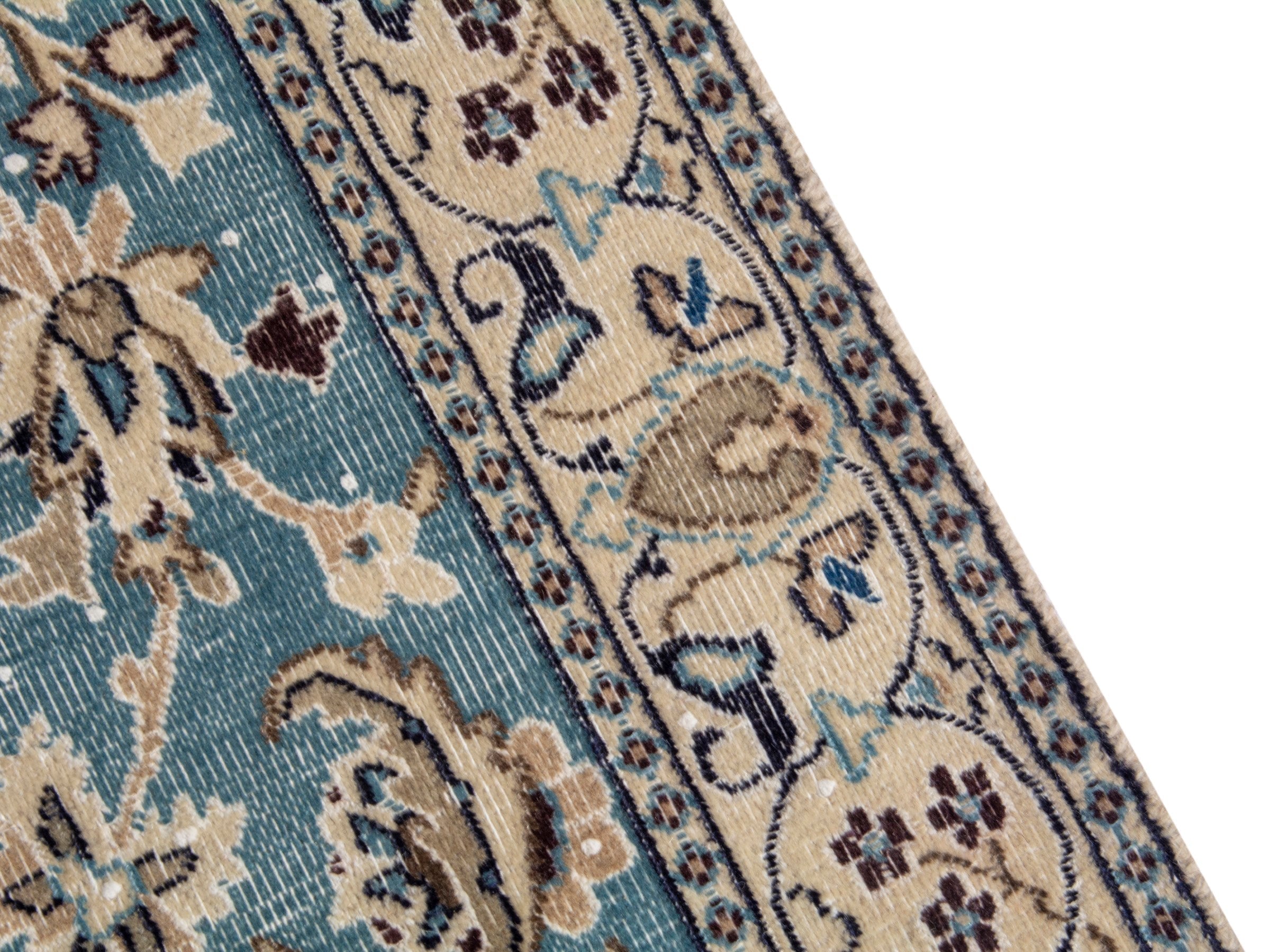 Persian Nain area rug in dusty blue and cream, view 9 of 18