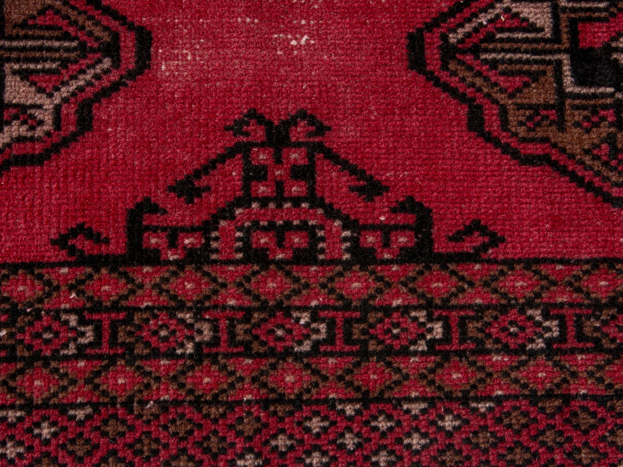 Persian Torkaman accent rug in deep red and dark brown, view 11 of 17
