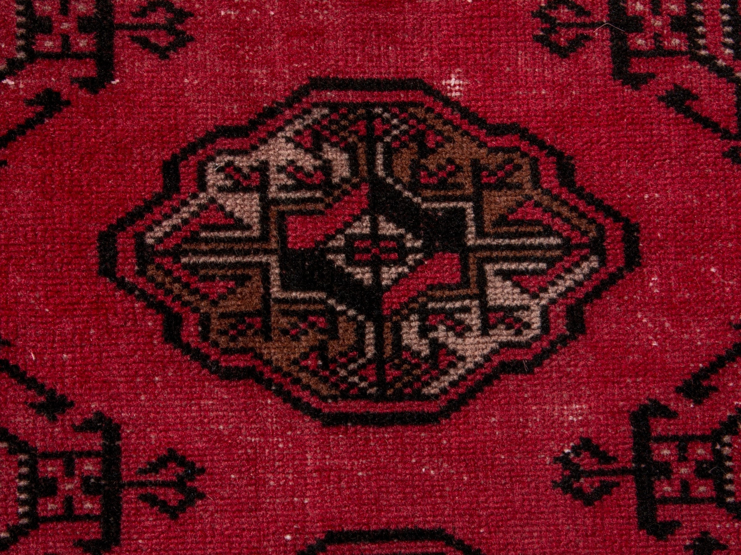 Persian Torkaman accent rug in deep red and dark brown, view 12 of 17