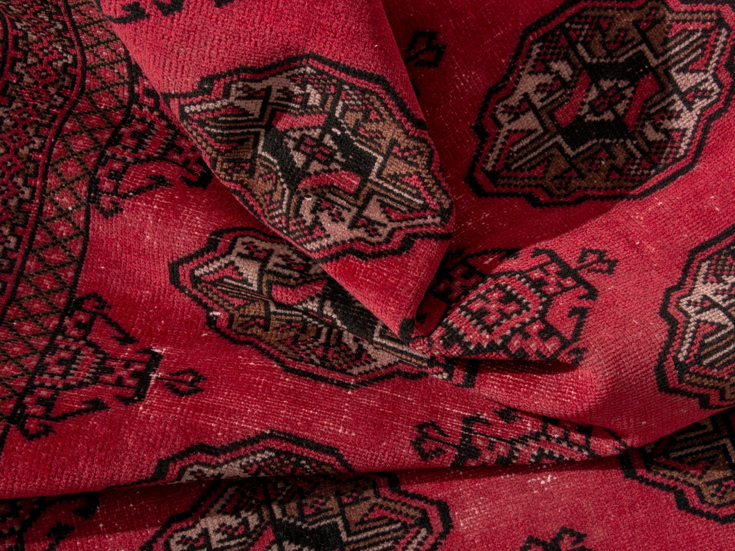 Persian Torkaman accent rug in deep red and dark brown, view 15 of 17