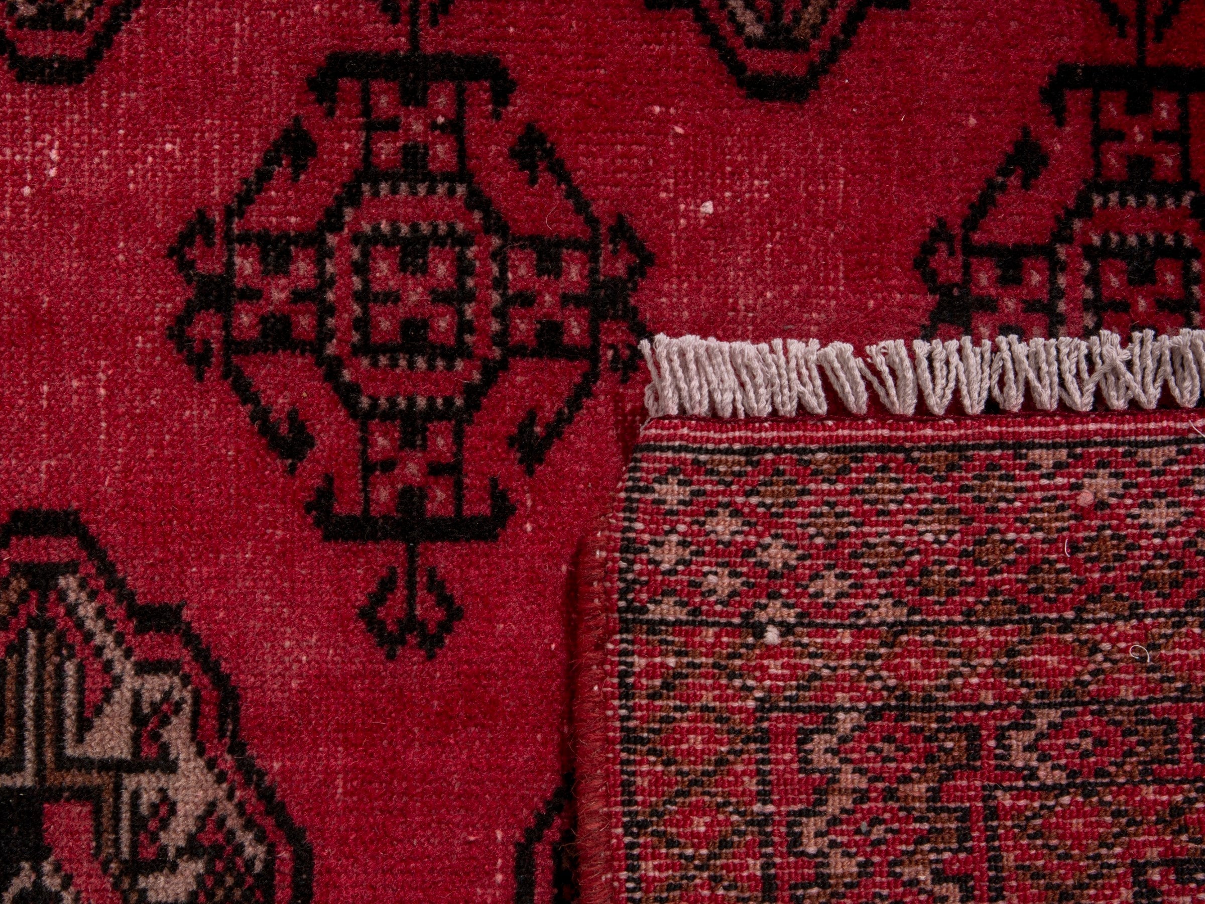 Persian Torkaman accent rug in deep red and dark brown, view 17 of 17